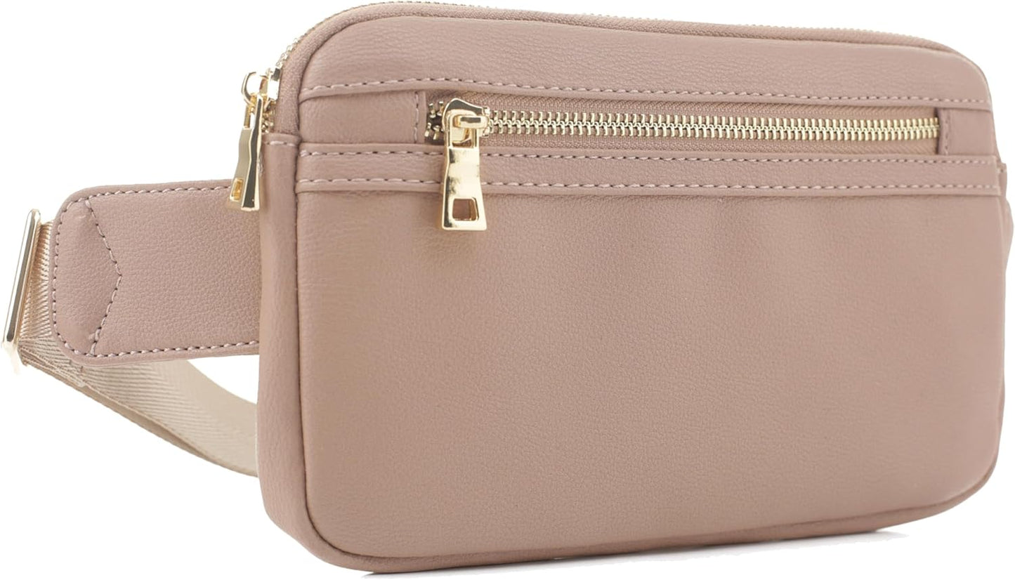 LOVESOME Vegan Leather Everywhere Fashion Waist Bag Fanny Pack Crossbody Bag Belt Bag Sling Bag with Adjustable Strap for Women (Taupe), FC19515