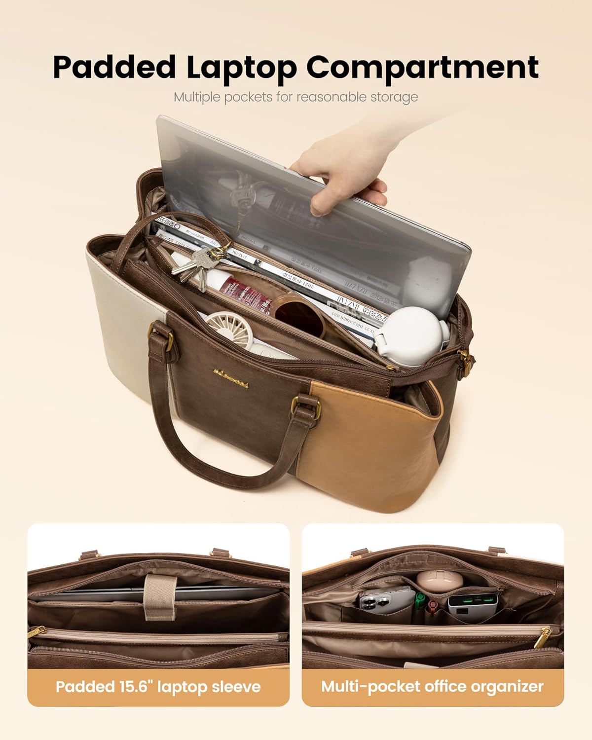 LOVEVOOK Laptop Tote Bag for Women,Work Tote with Wristlet,PU Leather Computer Bag for