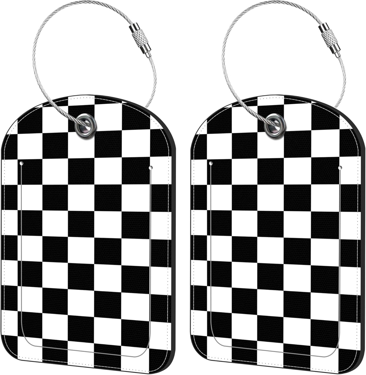 2 Pack Cute Luggage Tag for Suitcases Checkered Texture Leather Luggage Tags with Stainless Steel Loop Privacy Flap Name Tags,Men and Women Travel Bag Suitcase Tags
