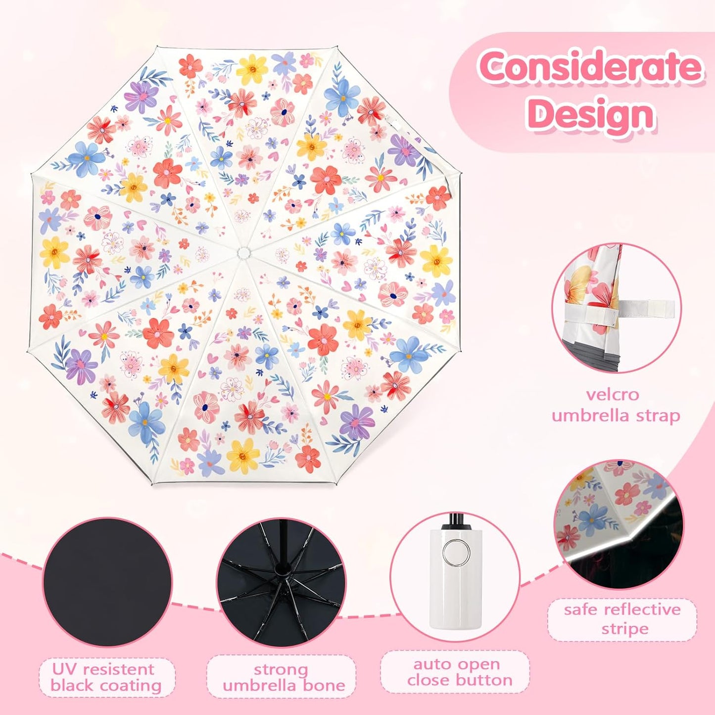 Kids Folding Umbrella Toddler Umbrella with UV Protection Portable Auto Open/Close Anti-rebound Safe Design Windproof, Compact, Lightweight Cute Umbrella for Girls & Boy