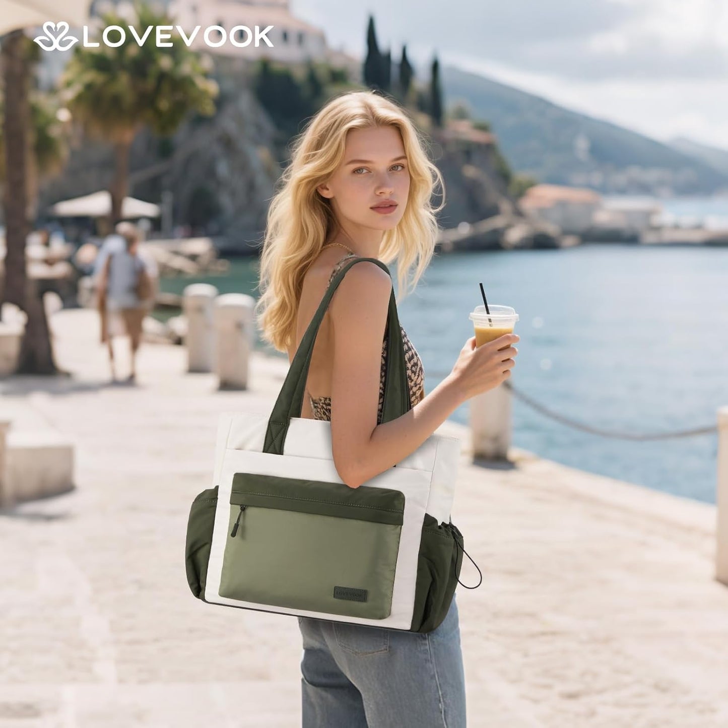 LOVEVOOK Tote Bag for Women, Puffer Work Tote with Zipper, Compartments, Travel Handbag for Nurse, Teacher, Daily Use, Gym