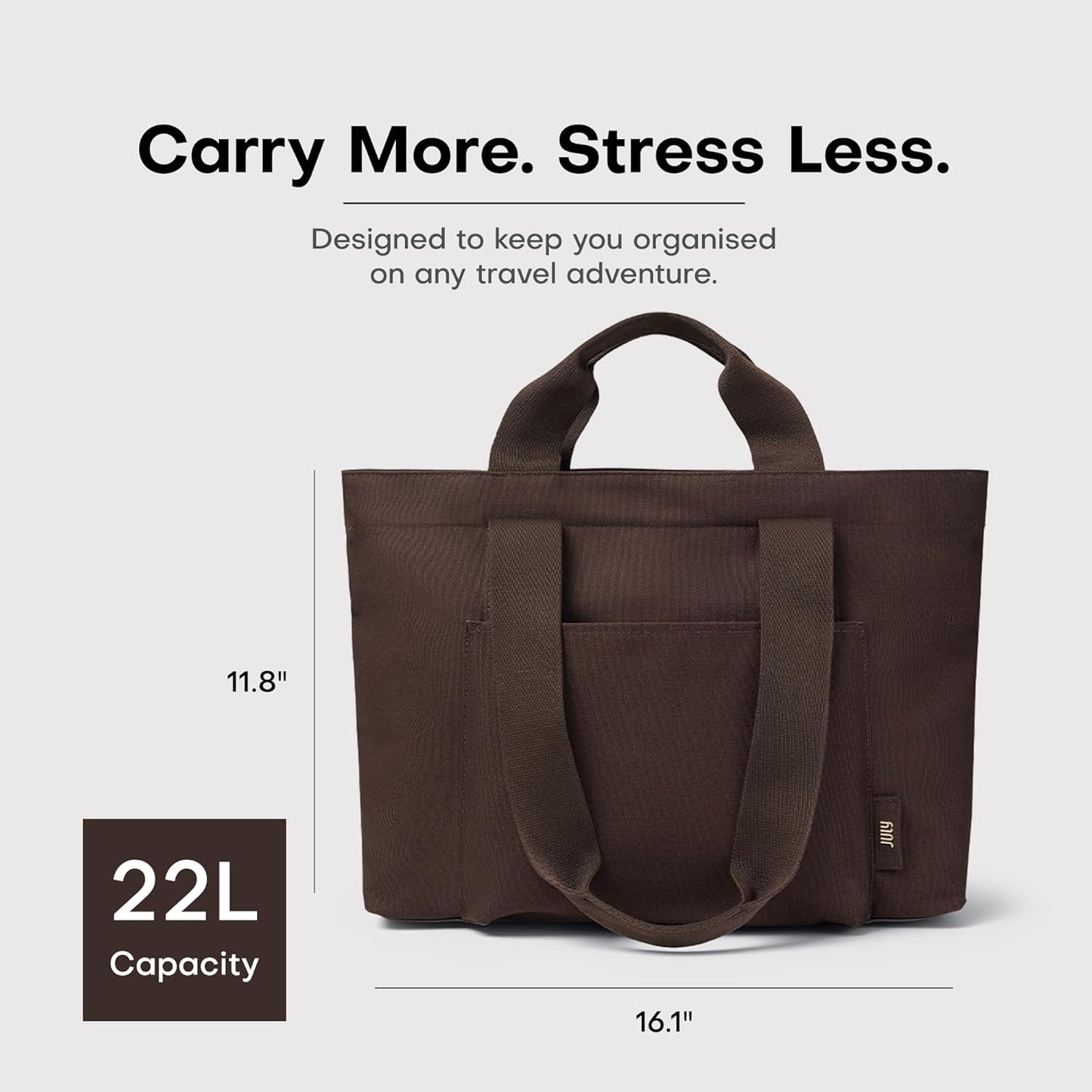 Everyday Large Tote Bag for Women with Laptop Sleeve, Pass-Through Band, Luggage Sleeve, Drink Bottle Holder, Simple Modern Tote Bag for Travel, Work, Commute & Daily Use - 22L - Dark Brown