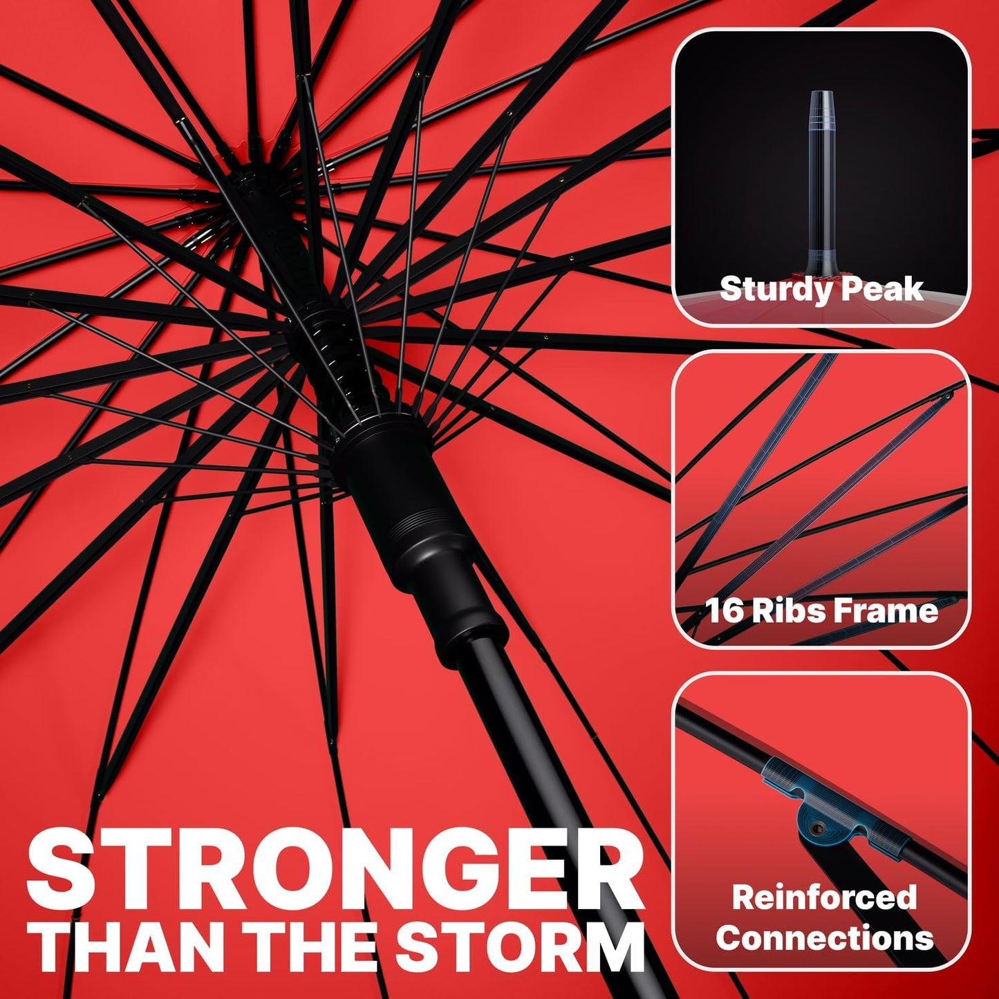 Royal Walk Windproof Large Umbrella for Rain 54 Inch Automatic Open for 2 Persons Wind Resistant Big Golf Umbrellas for Adult Men Women Classic Wooden Handle Fast Drying Strong 16 Ribs Travel 120cm