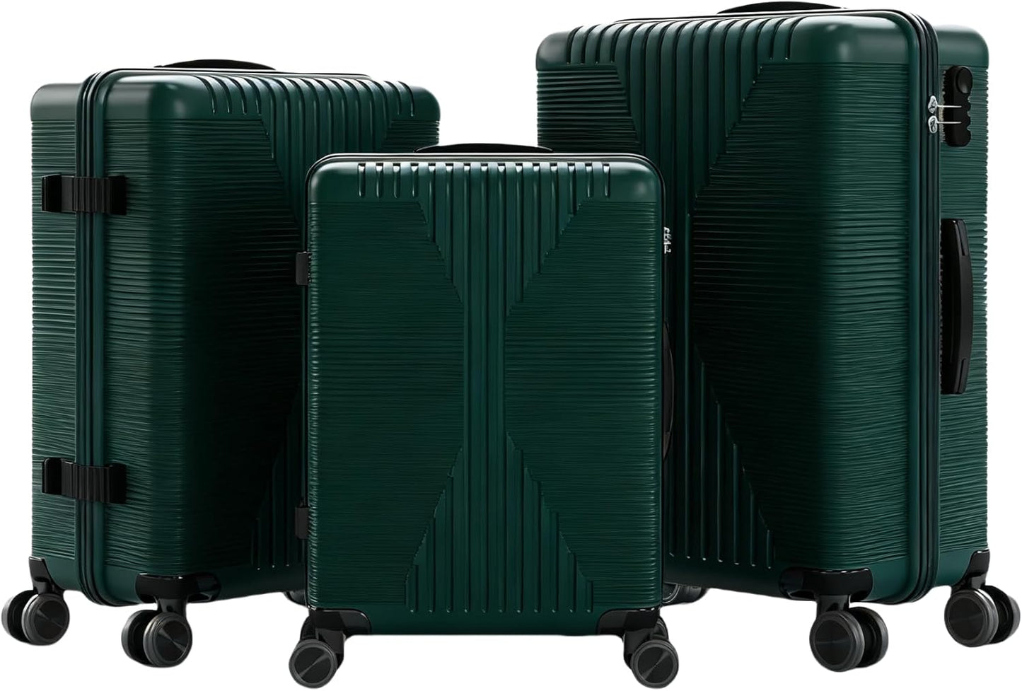 Karl home Luggage Sets 3 Piece, PP Hard Case Suitcase Set with Built-in Lock Spinner Wheels, Lightweight Durable Carry on Luggage for Business Travel - Dark Green (20"/24"/28")