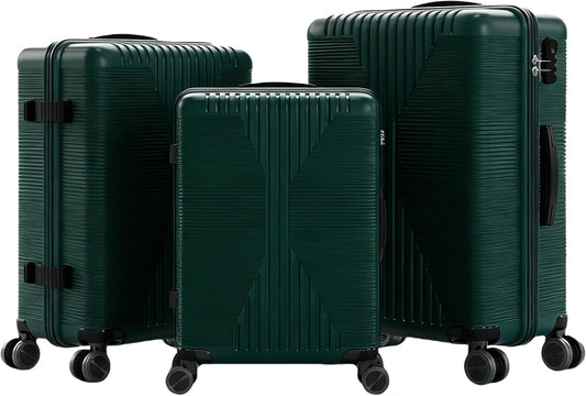 Karl home Luggage Sets 3 Piece, PP Hard Case Suitcase Set with Built-in Lock Spinner Wheels, Lightweight Durable Carry on Luggage for Business Travel - Dark Green (20"/24"/28")