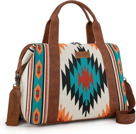 Wrangler Duffel Bag for Women Large Travel Weekender Bag Designer Aztec Carry On Bags, Beige