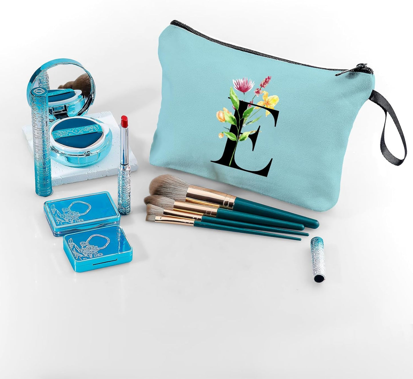 Women Birthday Unique Bride to be Bridal Shower Initial Gifts for Mom Sister Friend Her Teacher Aunt Makeup Cosmetic Bag with Mirror Mothers Day Christmas Graduation E