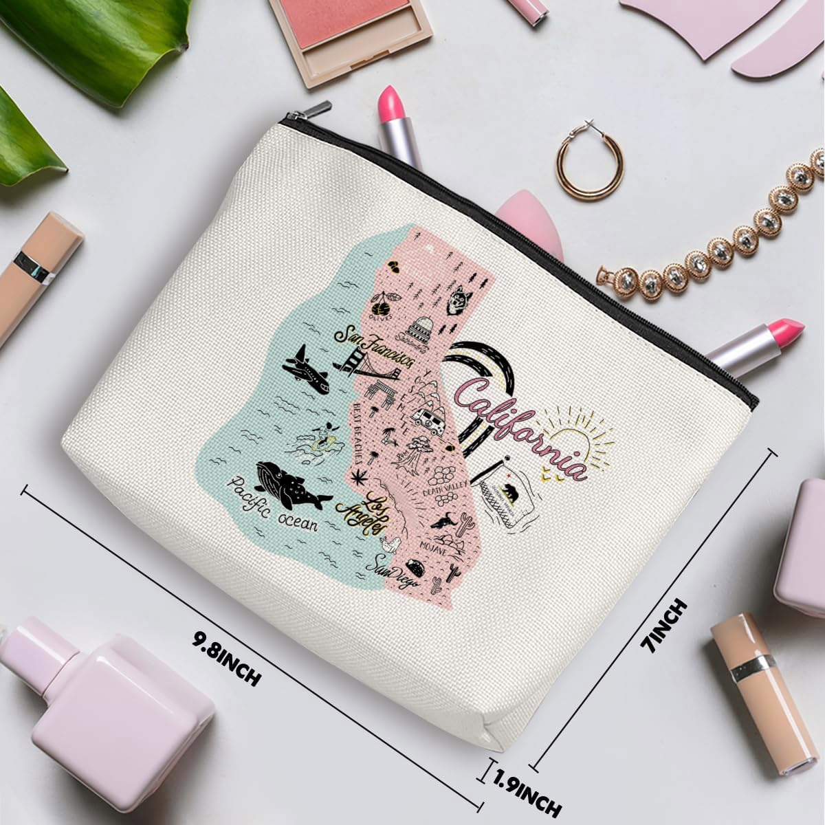 California Gifts Makeup Bag - Cosmetic Bag for California Lovers - Funny Travel Souvenir - Birthday, Bachelorette Party, Friendship Gift for Sister, Women, Girls - Christmas