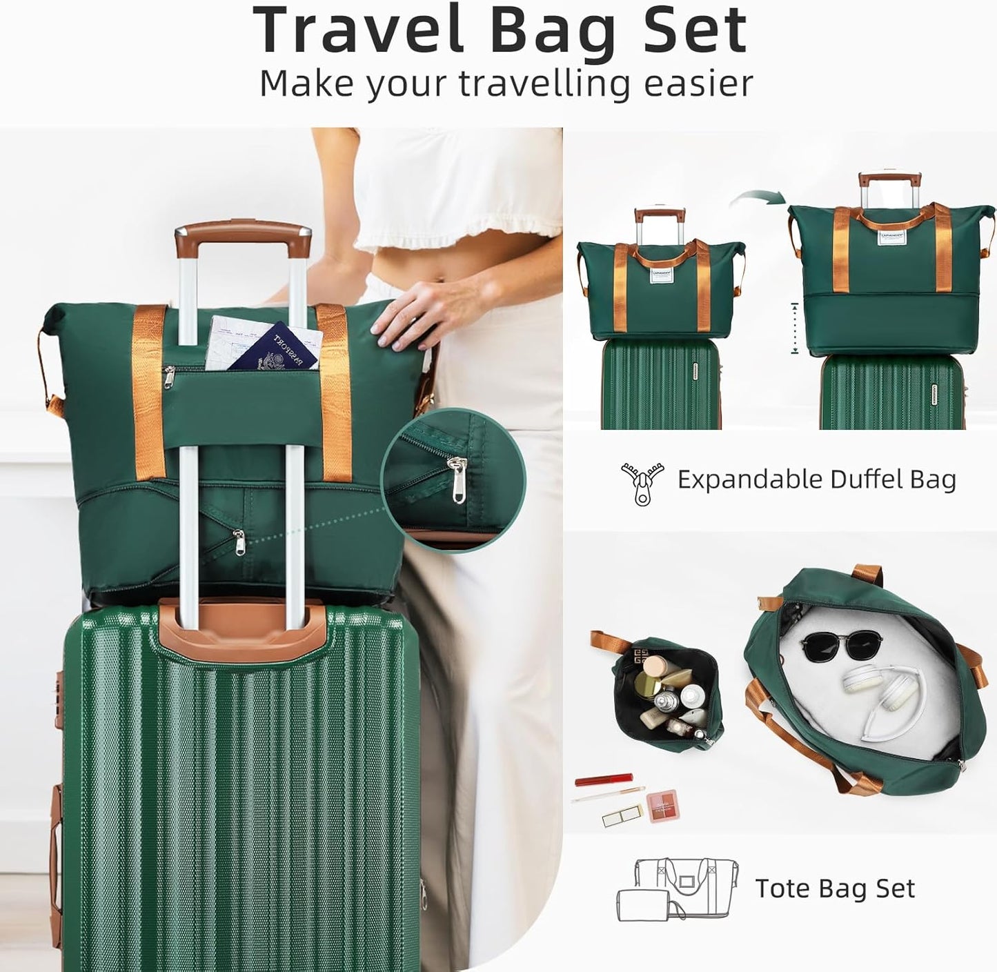 LARVENDER Luggage Set 6 Piece Large Suitcases with Wheels, Suitcase Set ABS Hard Shell Luggage Sets with Spinner Wheels, Carry On Luggage TSA Lock Travel Luggage for Men Women(Dark Green)