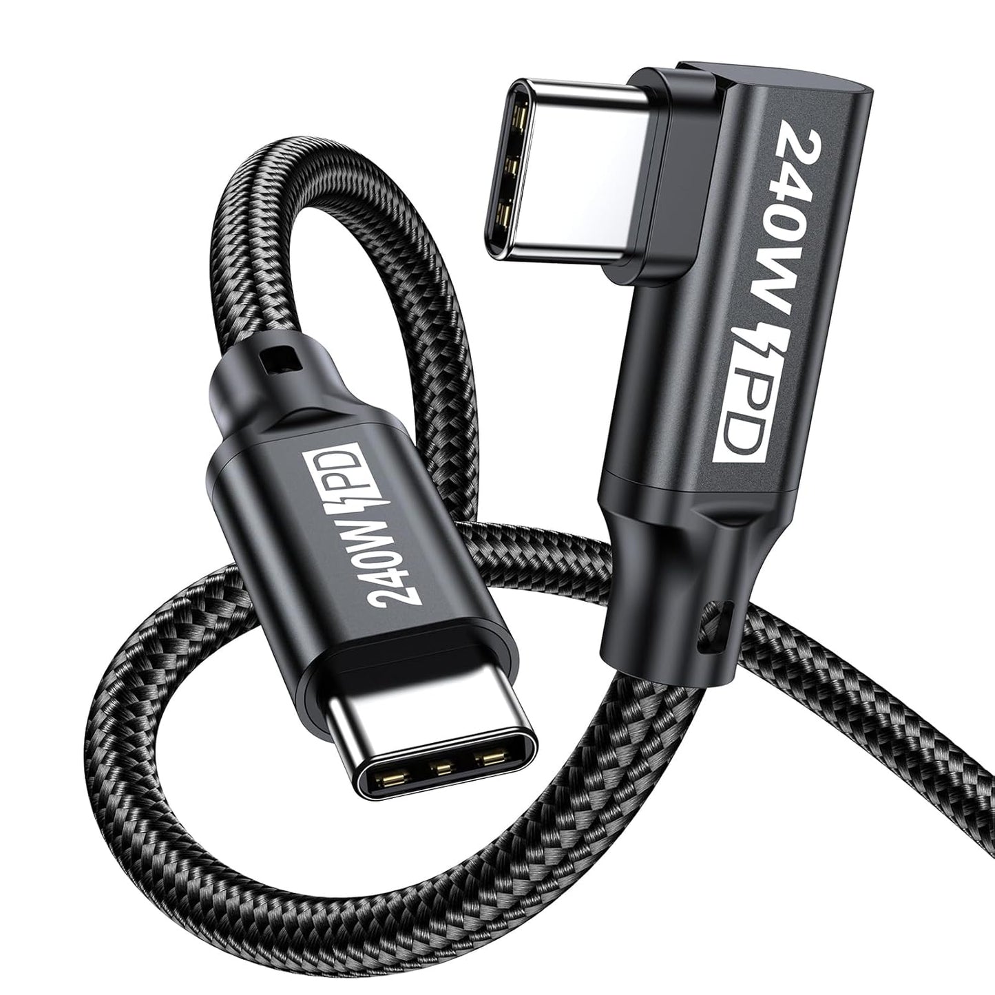 240W USB C to USB C Cable 6.6FT,PD 3.1 Type C to C 5A Fast Charging Cable Right Angle for MacBook Pro/Air,iPad Pro/Air/Mini,iPhone15/15Pro/15Plus/15ProMax,Samsung S24/S23/S22,Surface Book2,Pixel