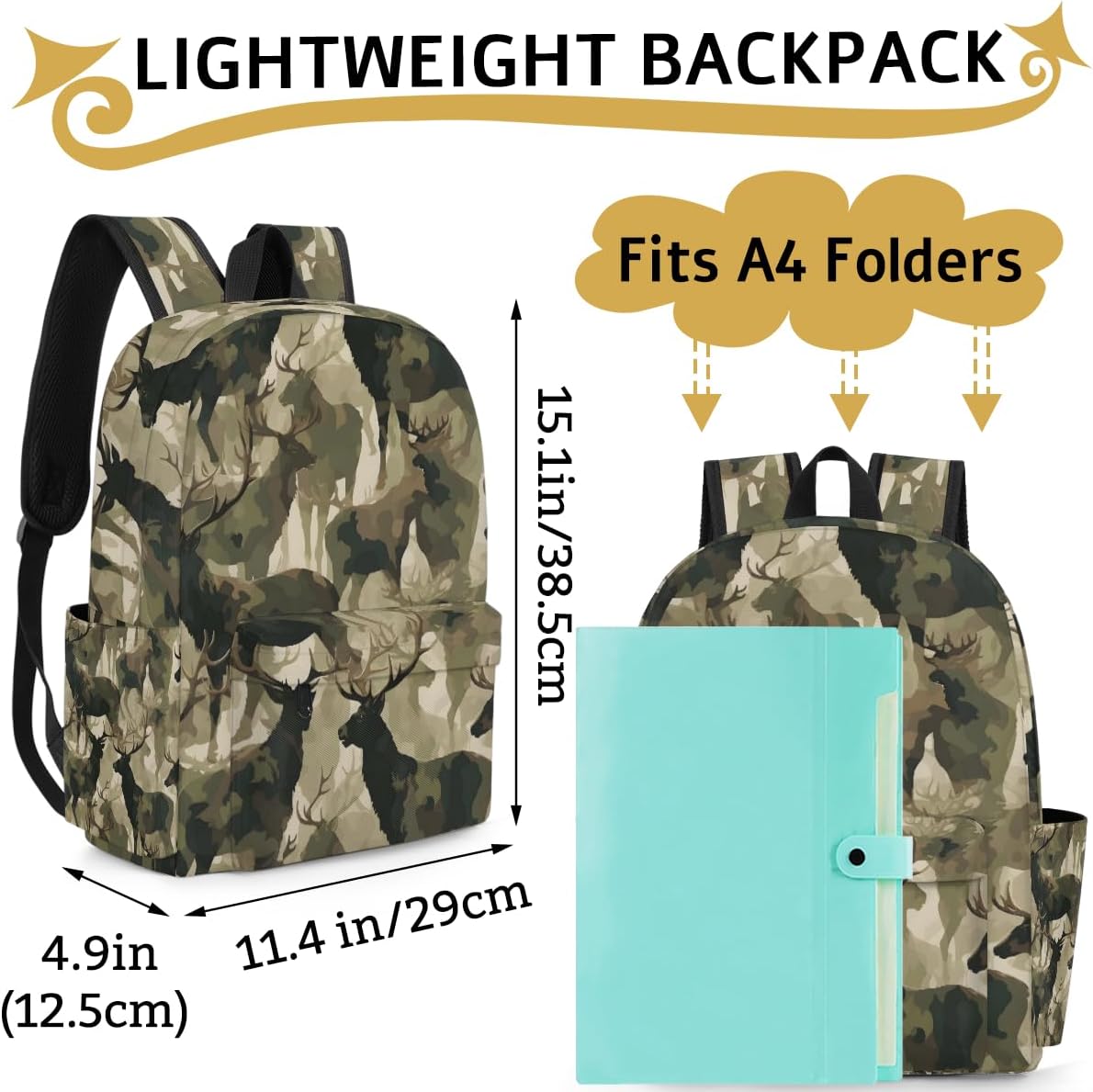 Camouflage Military Kids Backpack for Boys Girls Deer Animal Preschool Toddler Backpack Kindergarten Nursery Bookbag Travel Children Lightweight School Bag