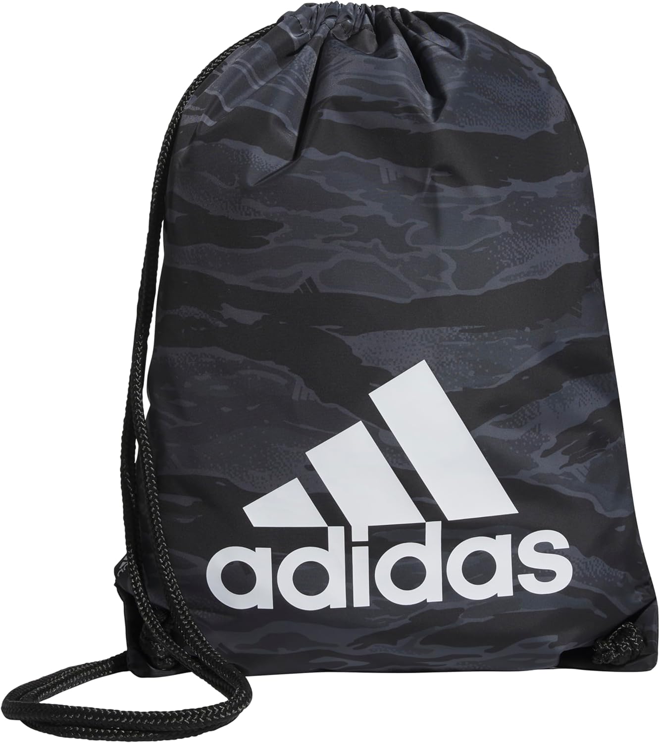 adidas Ready Sackpack – Drawstring Backpack Lightweight Small Gym Bag, Essential Camo Black/White/1.0, One Size