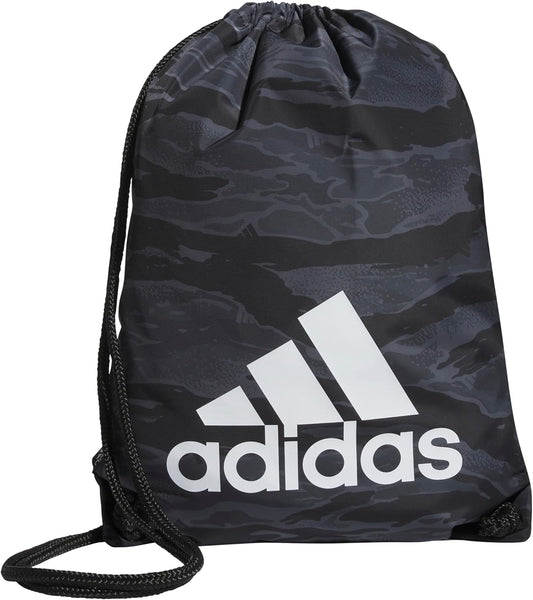 adidas Ready Sackpack – Drawstring Backpack Lightweight Small Gym Bag, Essential Camo Black/White/1.0, One Size