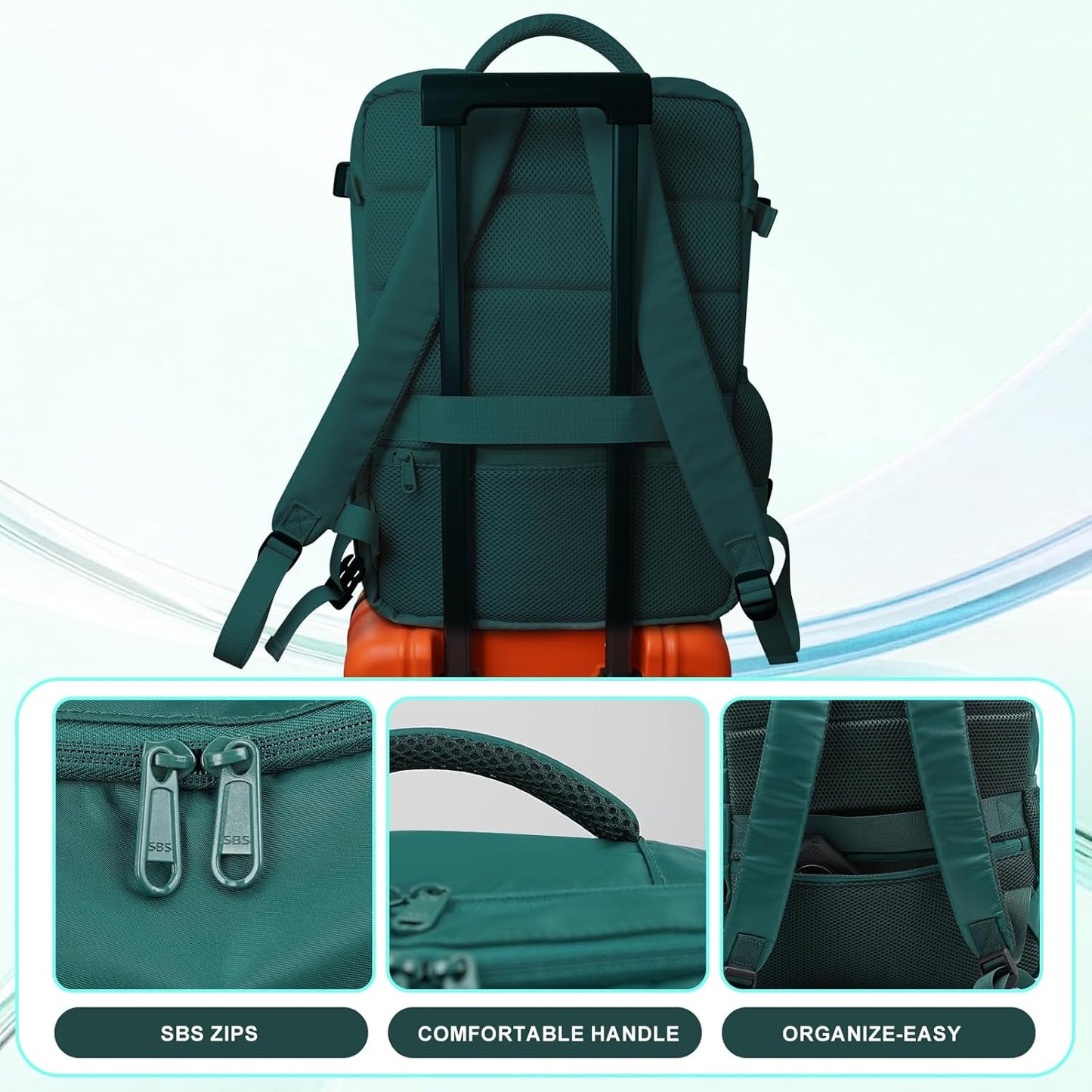 Travel Backpack for Women & Men, Waterproof Carry On Backpack Airline Approved Laptop Backpack Fits 15.6 Inch Laptop, Business Computer Bookbag for Work, College, Travel (Peacockblue, Large)