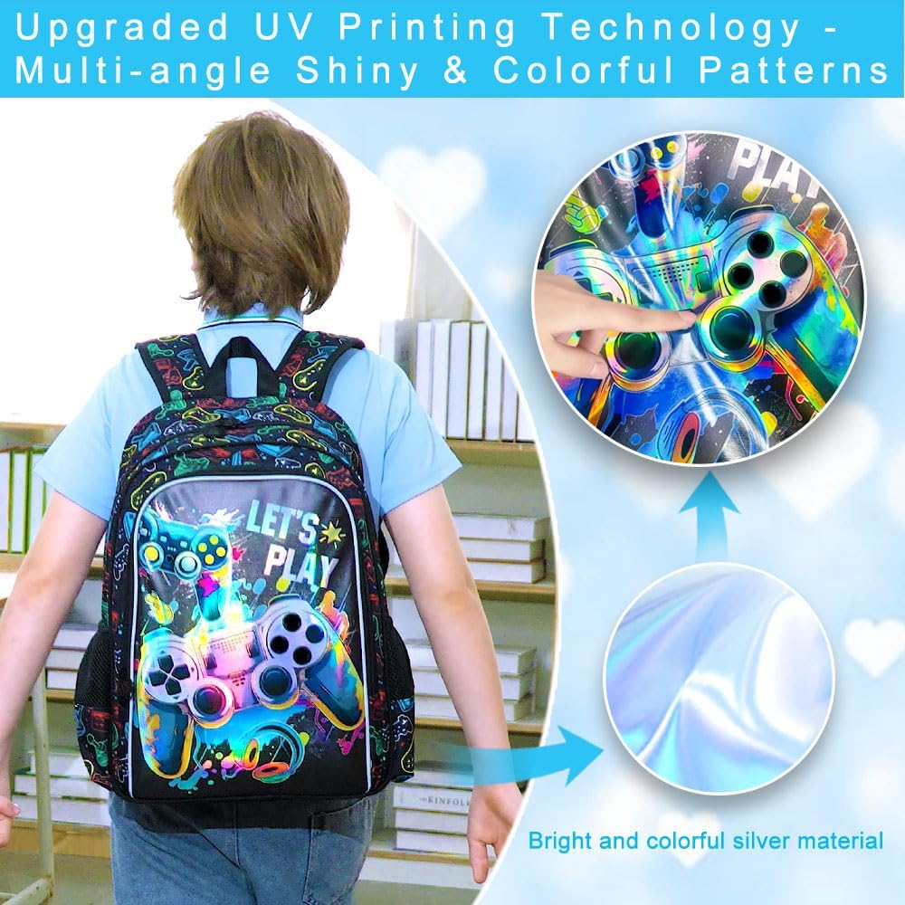 UFNDC 3PCS Boys Backpack,16”Kids Dinosaur Bookbag with Lunch Box, School Bag for Elementary Toddler