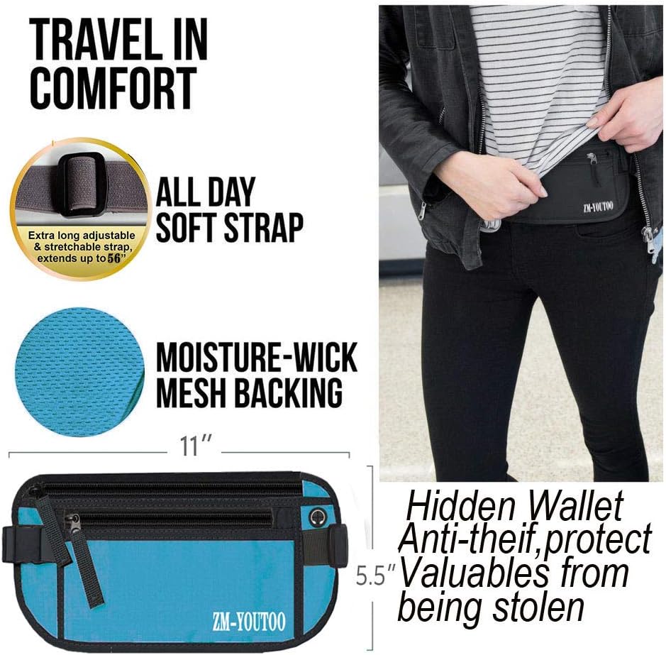 Money Belt for Travel - Hidden Travel Pouch Protect Your Credit and Money With RFID Blocking