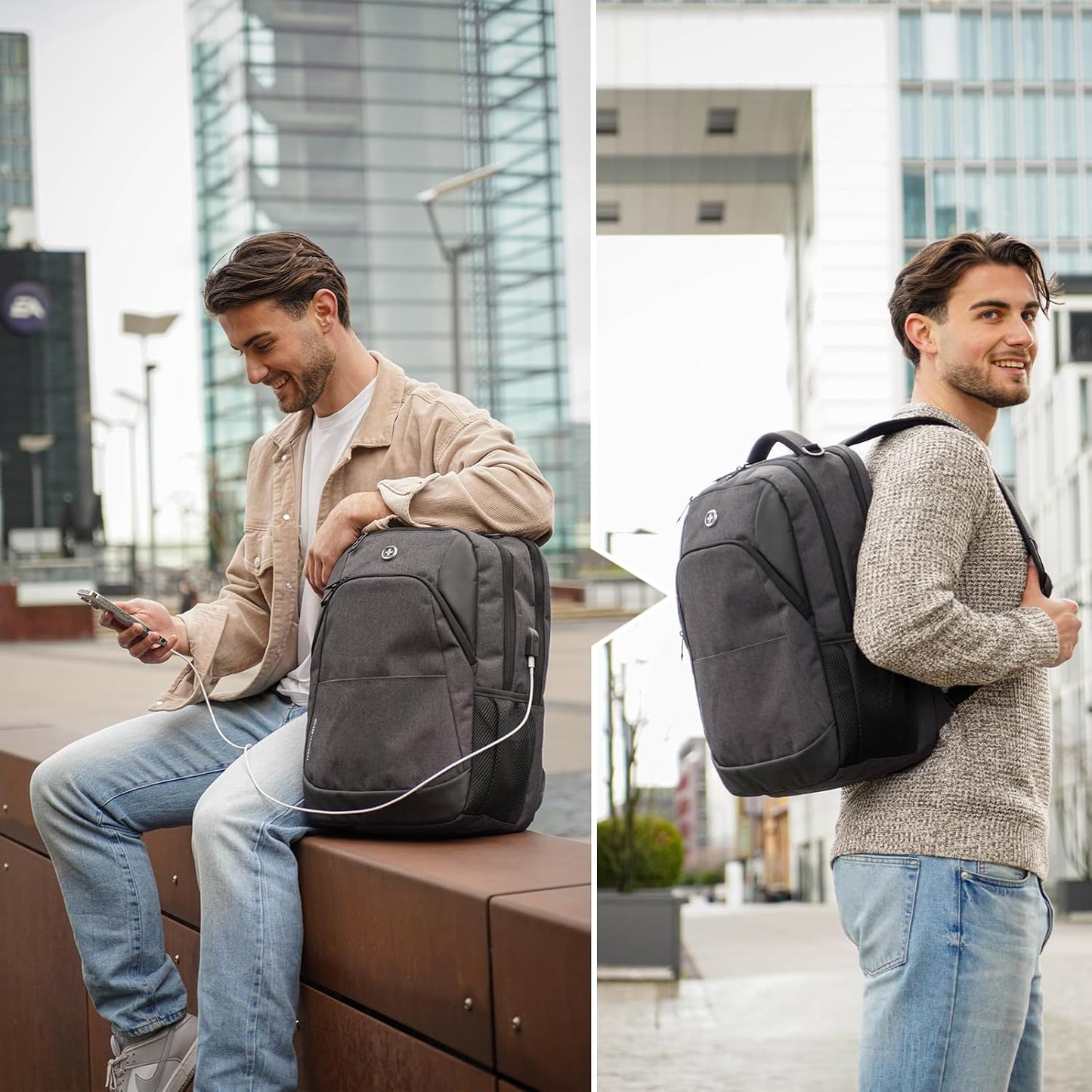Swissdigital Design Business Laptop Backpack, College Laptops Backpack with USB Charging Port for