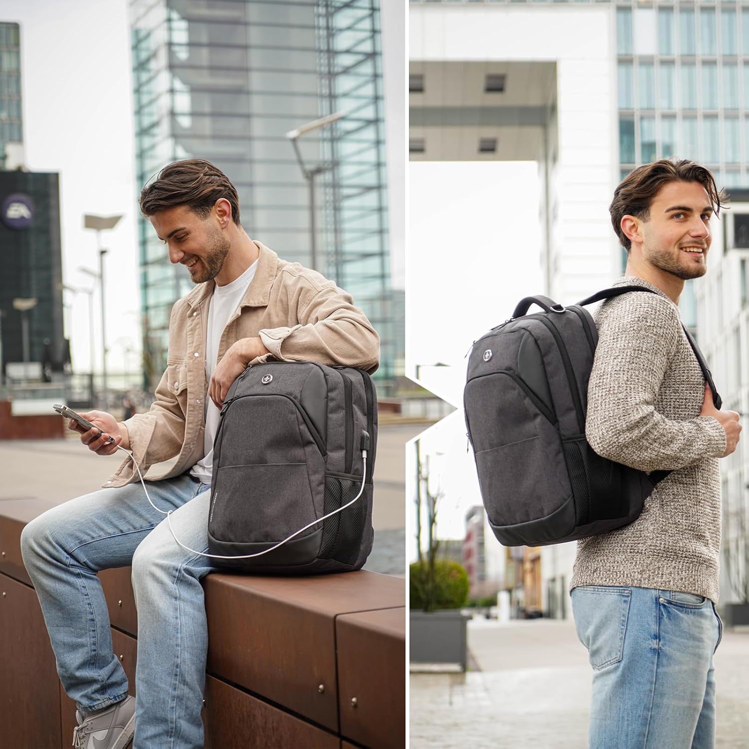Swissdigital Design Business Laptop Backpack, College Laptops Backpack with USB Charging Port for