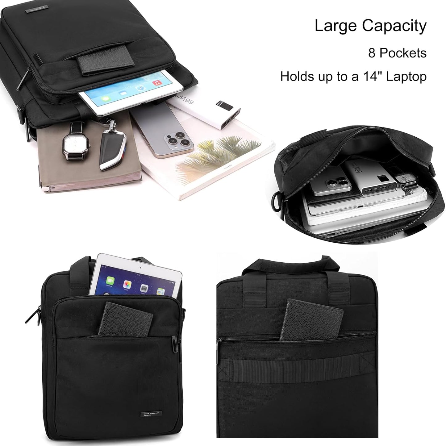 Men's Messenger Bag A4 Nylon Large Shoulder Bag Business Waterproof Casual Black Crossbody Bag for Work Travel Outdoor