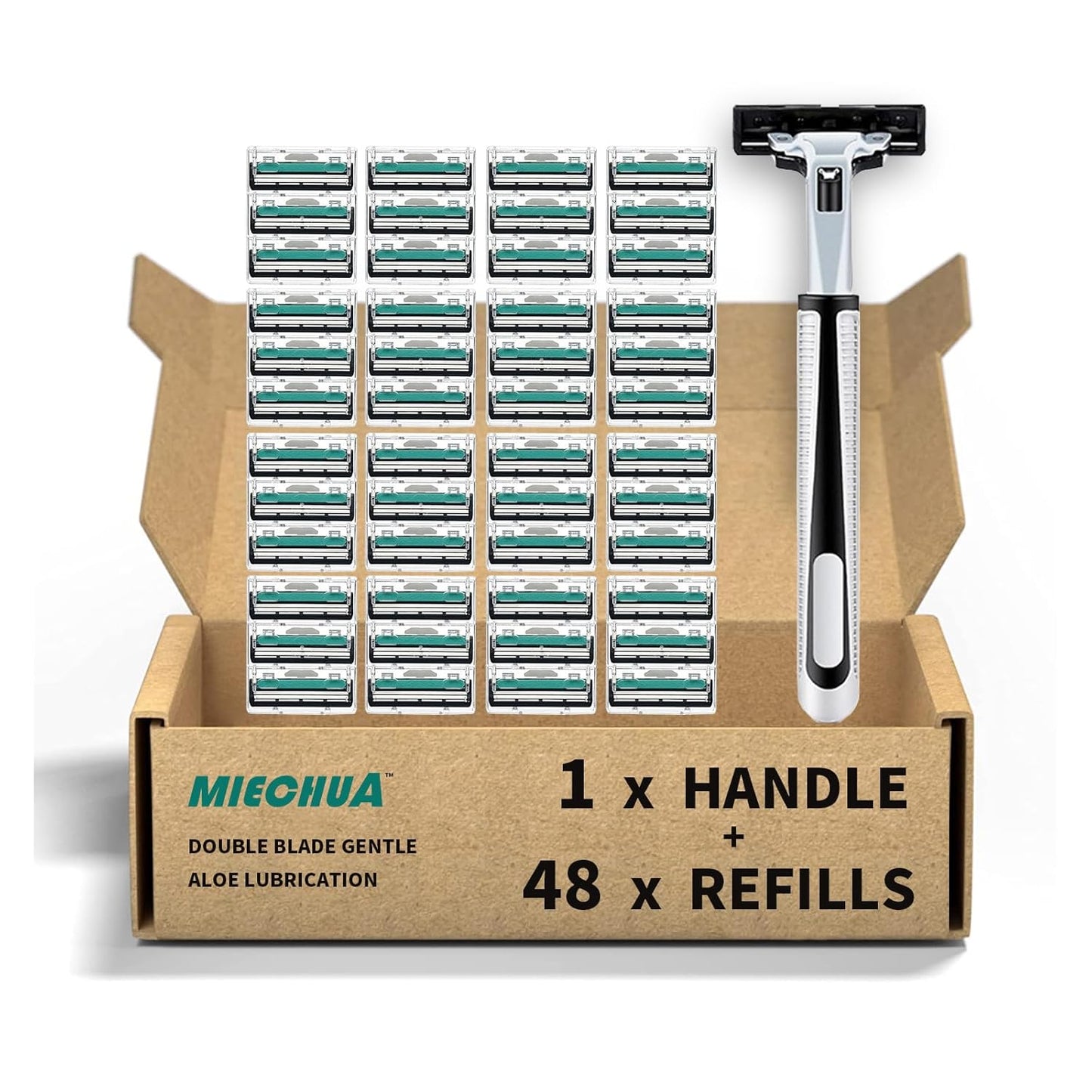 Razors for men Shaving,2-Blade mens Razor Cartridges Includes 1 Handles and 48 Replaceable razor head, With Lubricating Strip - Compatible With Atra Razor Handles（48 Cartridges reffills）