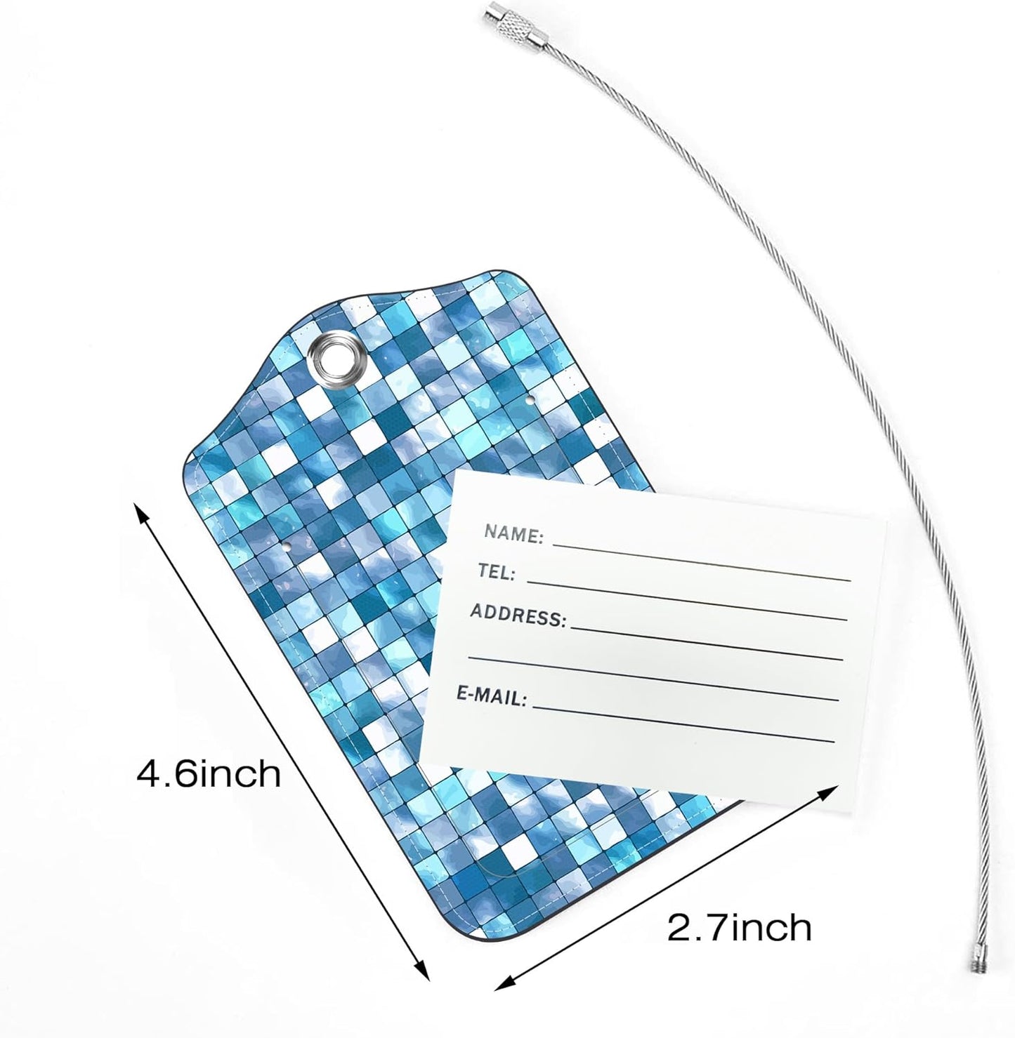 2 Pack Luggage Tags for Suitcase,Abstract Squares PU Leather Idea Baggage Tag with Name Labels Privacy Cover Metal Ring Men and Women Travel Cruise Labels