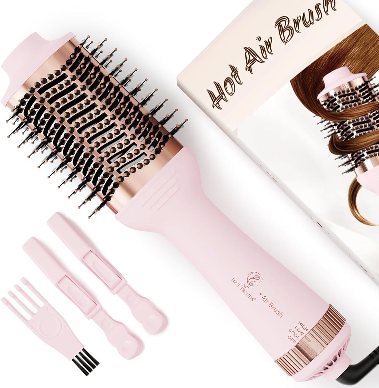 Big Size Dual Voltage Hot Air Brush Dryer, 4 in 1 Ionic Blowout Hair Dryer Brush & Styler Volumizer with 75MM Oval Titanium Barrel for Long & Thick Hair