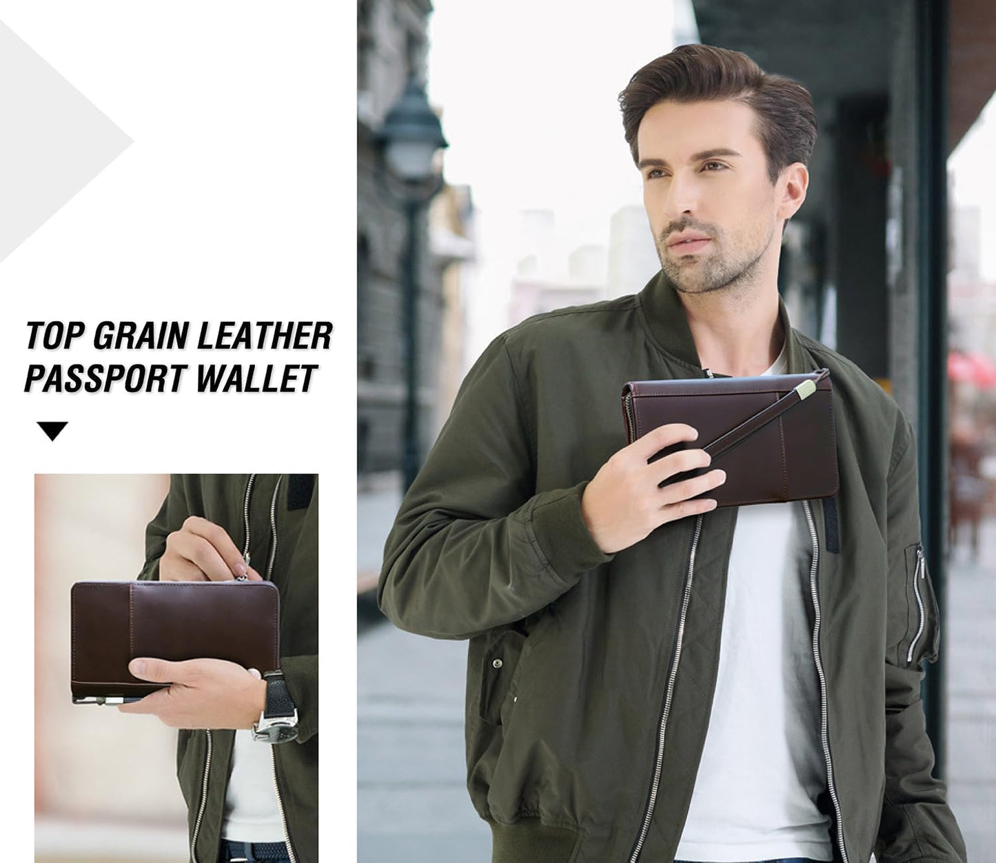 Top Grain Leather Travel Passport Wallet Holder for Man & Woman, Handmade with Three-Layer for 4