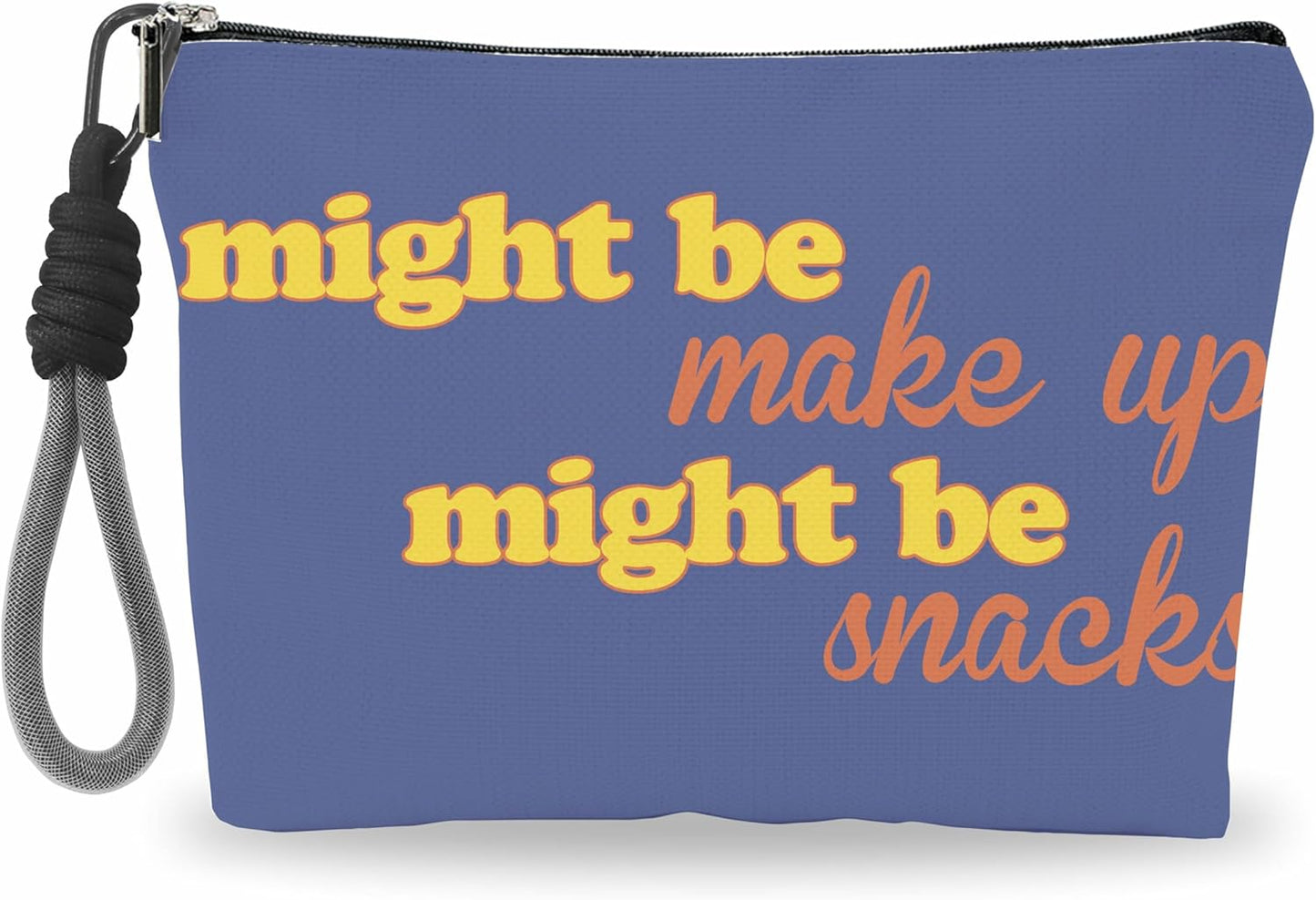 Make Up Bag For Woman, Cosmetic Bag With Hand Strap - Might Be Make Up Might Be Snacks - Lined Toiletry Bag - Retro Theme Pouch, Navy Organizer With Zipper, Women Essentials & Accessories - A17