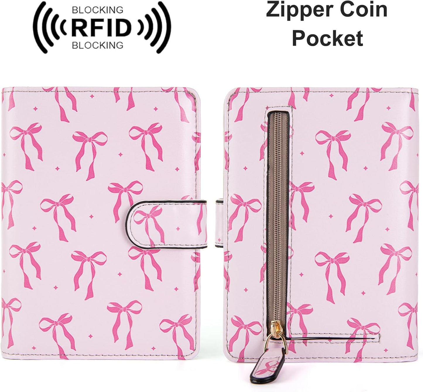 Passport Holder for Travel Essentials, RFID Blocking Passport Wallet Cover with Magnetic Closure, Passport Book Holders for Women and Men (Pink Bow)