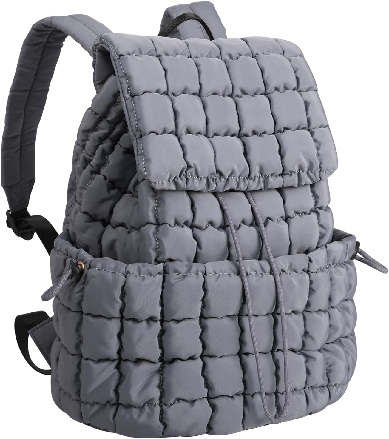 XSUIOY Quilted Backpack Purse for Women Small Lightweight Puffer Puffy College Laptop Backpack Nylon Casual Bookbag Daypack Top Flap Drawstring Padding Hiker Travel Gym Backpack(Grey)