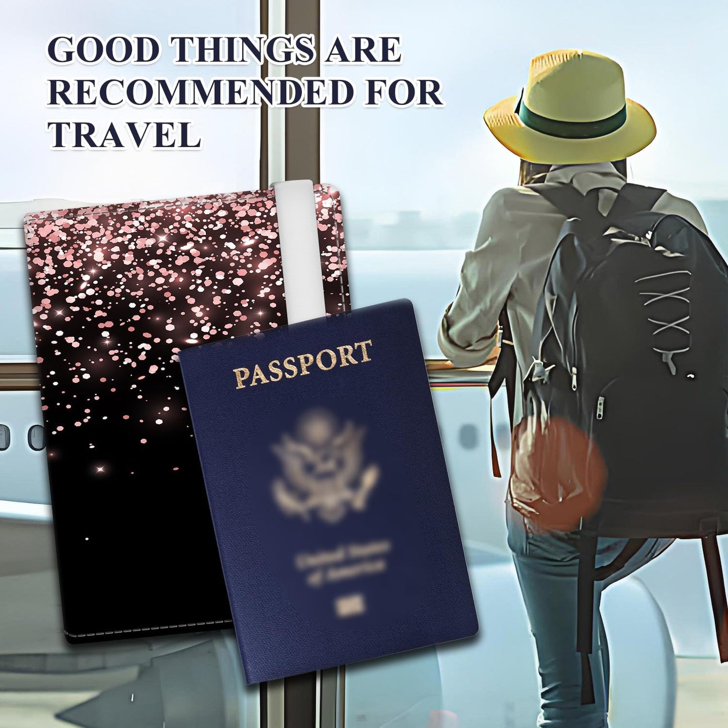 Passport Holder for Travel Essentials, RFID Premium Leather Passport Wallet Cover Case for Travel Must Haves Accessories, Passport Holders for Women Men Rose Falling Points