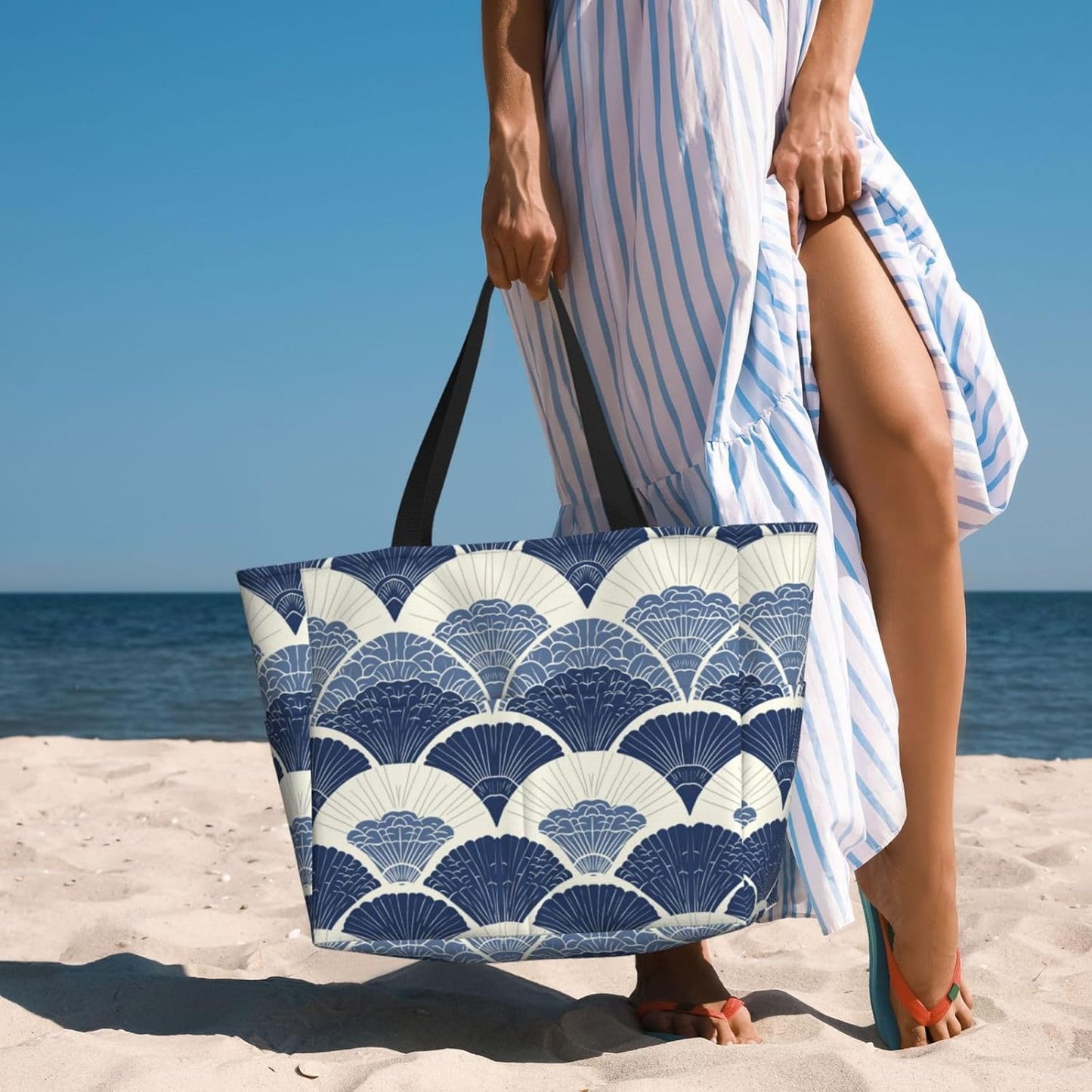 Beach Bag for Women Beach Tote Bag Waterproof Sandproof Large Bags with Zipper Big Capacity for Vacation Travel