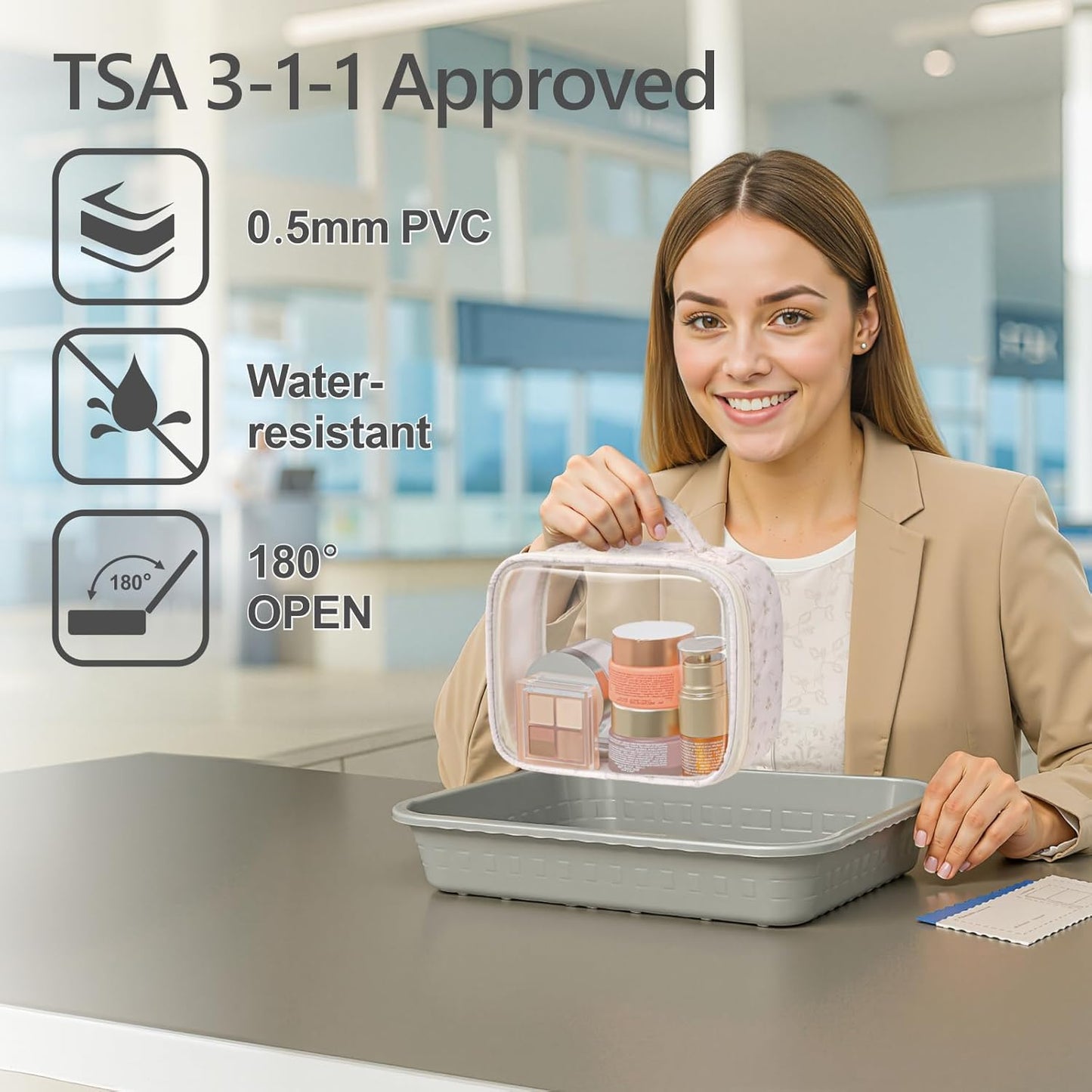 PACKISM Clear Makeup Bag - 2 Pack TSA Approved Toiletry Bag with Handle and 180° Large Opening