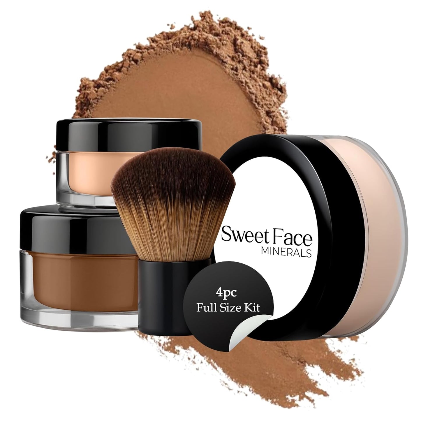 4pc Full Size Kit (Ebony Shade) Mineral Makeup Matte Translucent Loose Foundation + Kabuki Brush +