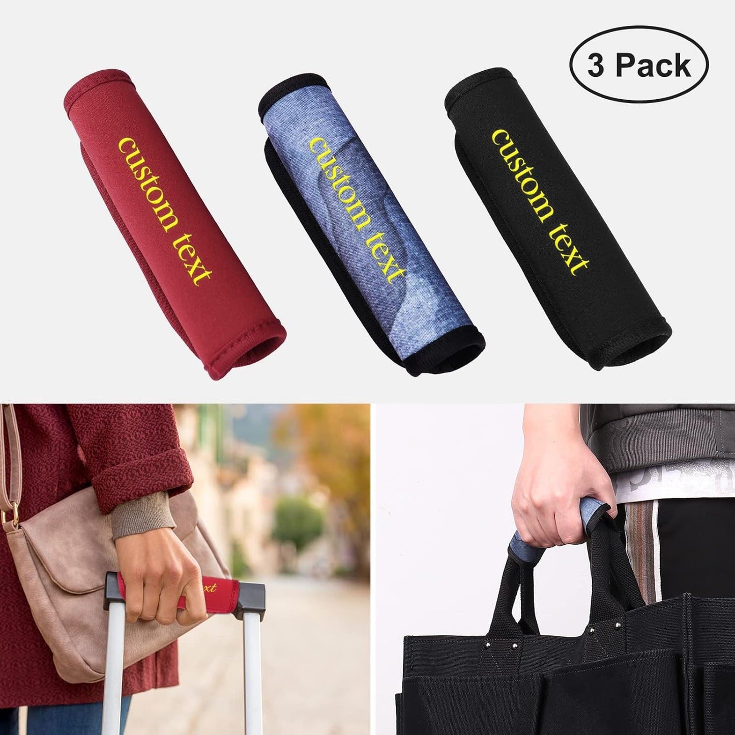 Luggage Handle Wraps Personalized Custom Embroidered Name for Suitcase Travel Luggage Identifiers/Tags/Marker/Grips (Blue)