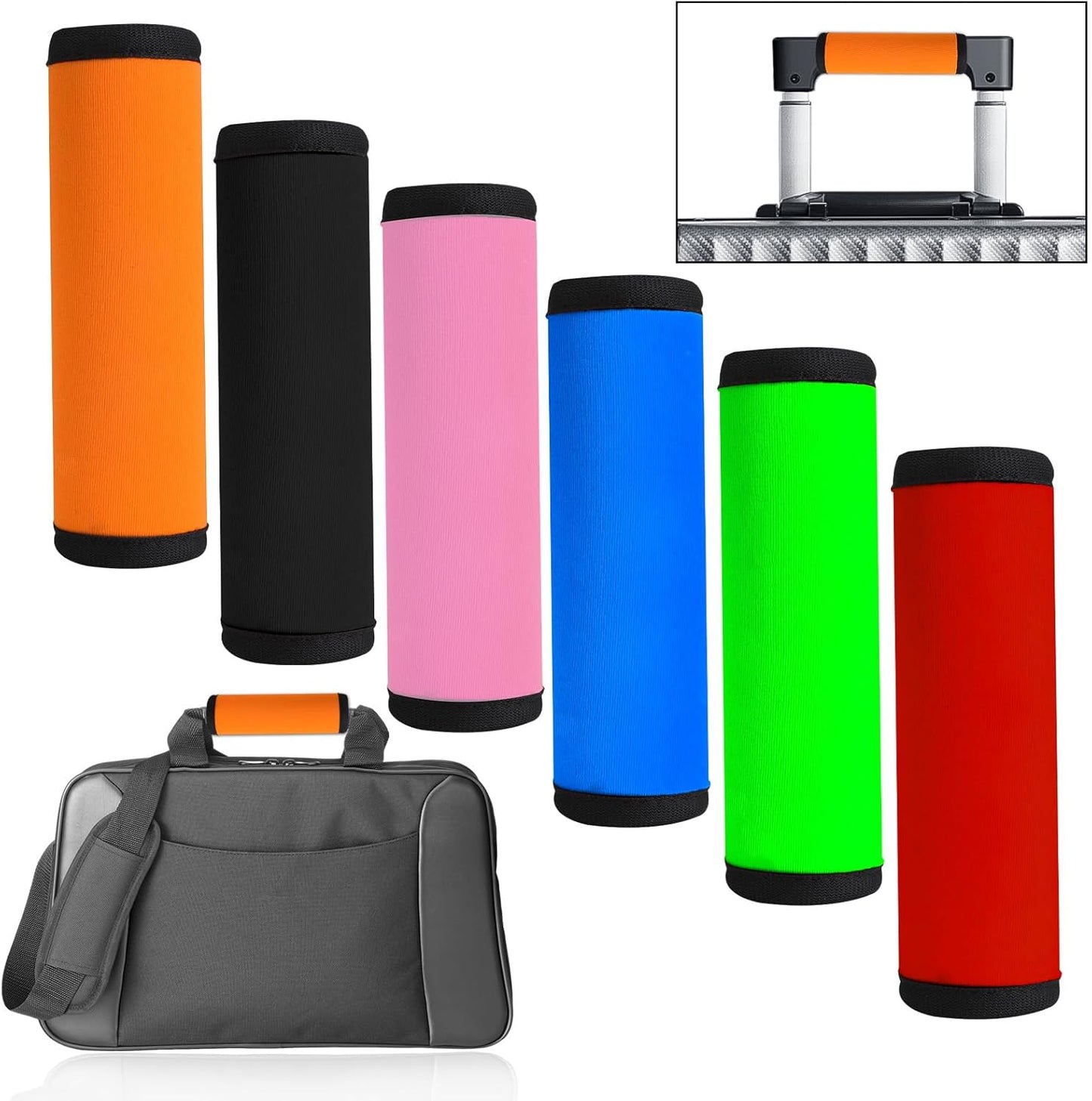 6Pcs Luggage Handle Wrap and 6Pcs Luggage Tags for Suitcases, Neoprene Bright Bag Handle Wraps for Identifier Luggage with 6 Colors, Luggage Handle Covers Airport Travel Accessories