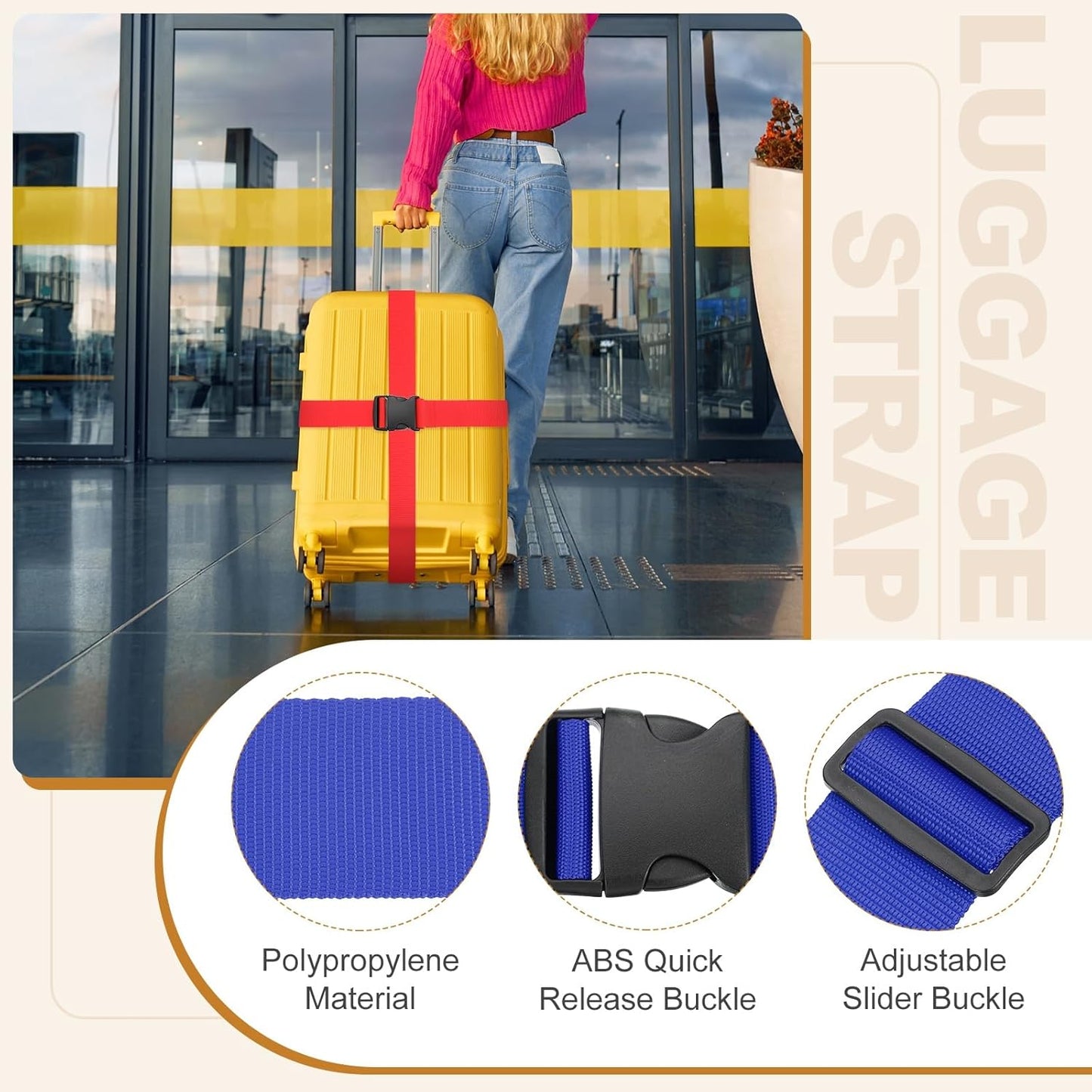MECCANIXITY Luggage Straps with Quick-Release Buckle Adjustable Suitcase Belt Strap for Suitcase Briefcase Backpack Travel, Dark Blue, Pack of 4