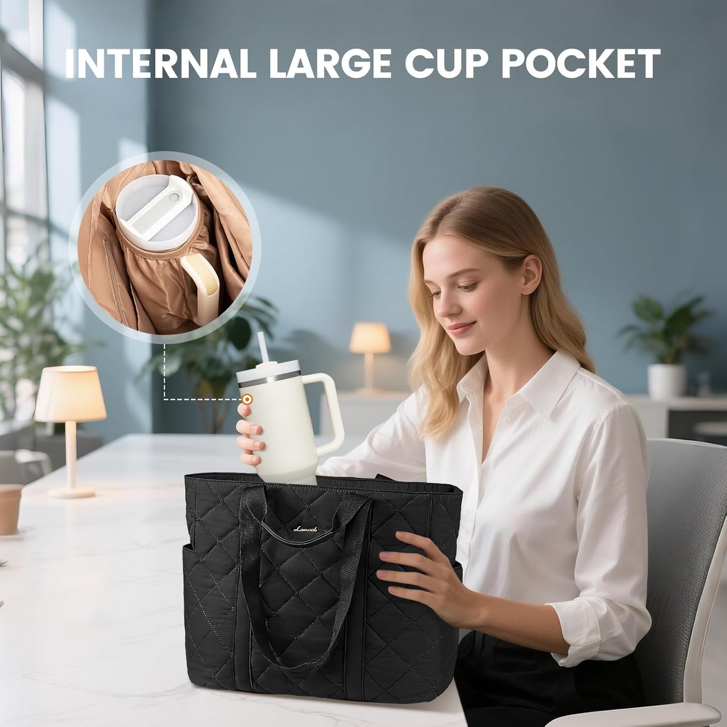LOVEVOOK Laptop Tote Bag for Women,Quilted Puffer Laptop Bag Purse Computer Travel Work Tote Bags for Women with Zipper