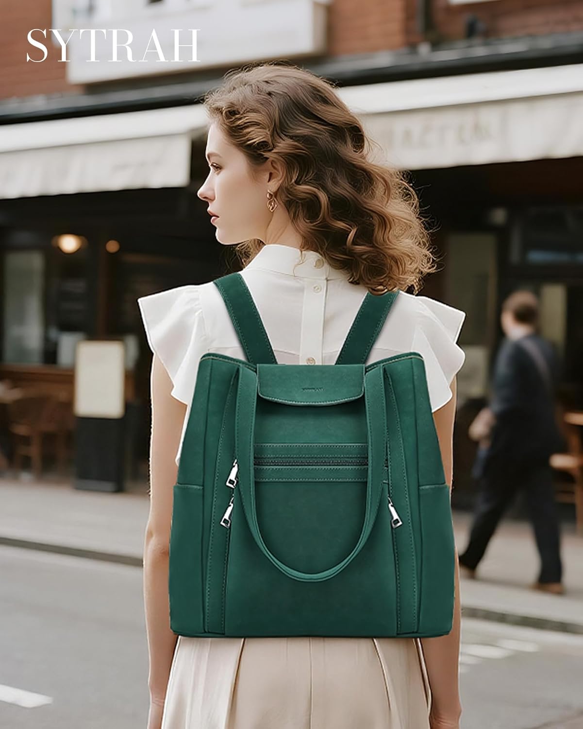 Laptop Bag for Women Designer Leather Laptop Backpack Purse, 16 inch Computer Tote Bags for Work Travel with Satchel Purse Green