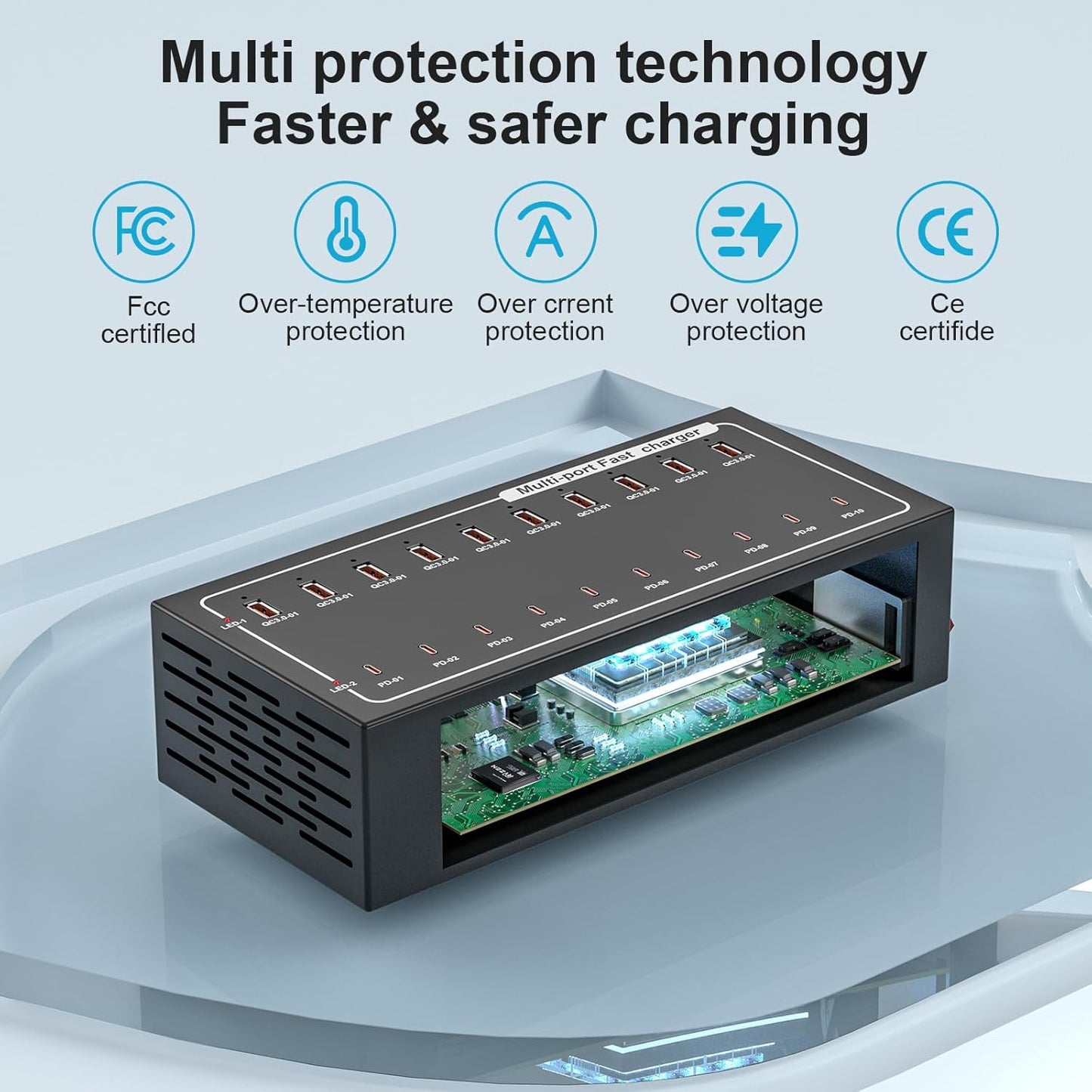 400W USB Charging Station for Multiple Devices, (10 USB C+10 USB A), USB-C Port Supports PD Quick Charge Compatible with iPhone, Smartphones, Tablets and Other Devices (Black)