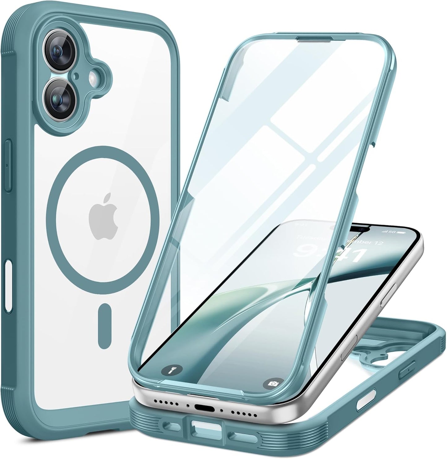 Miracase for iPhone 17 Case 6.3'', Full-Body Military Grade Drop Protection Outdoor Phone case with Built-in Glass Screen &Camera Control,Easy Installation,No Gap,Compatible with MagSafe, Green