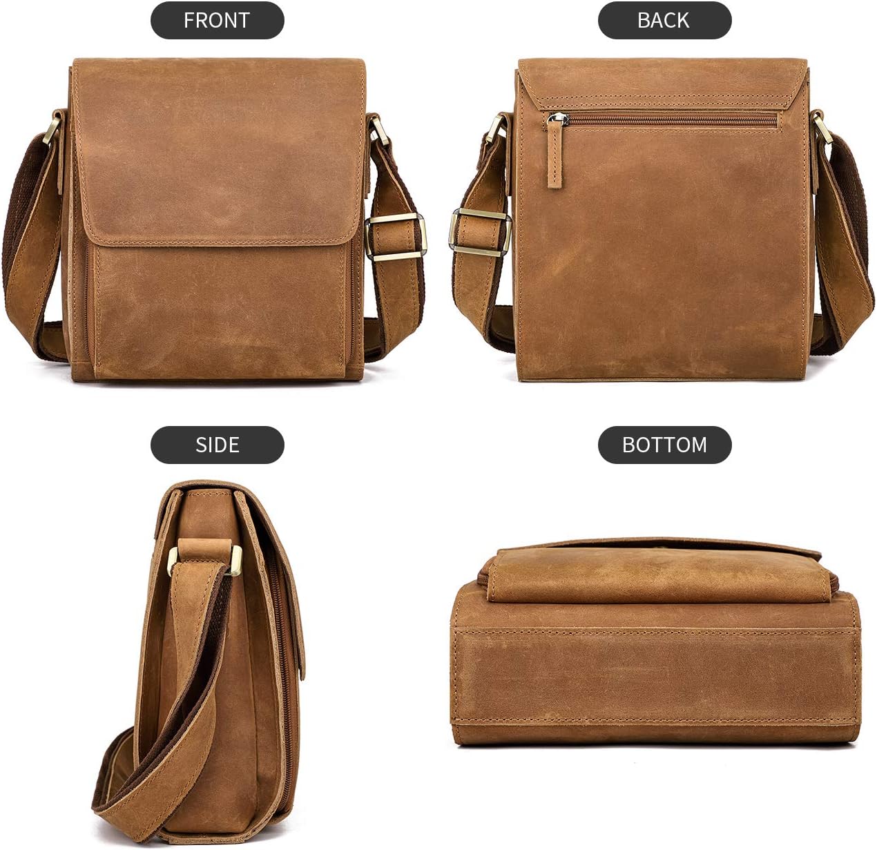 Augus Leather Messenger Crossbody Shoulder Bag for Men Work Business Casual Adjustable straps With