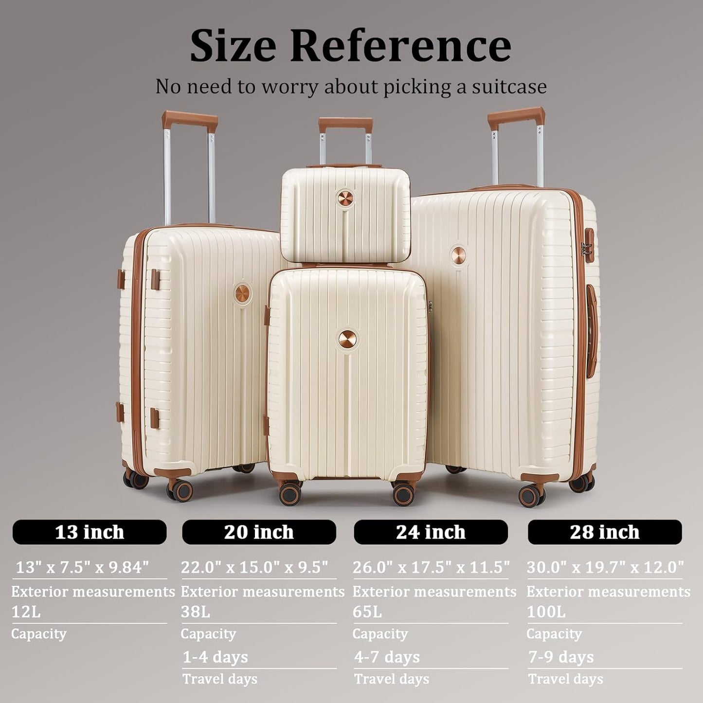 Joyway Luggage Sets 6 Piece PP Hardside Carry on Suitcase with Spinner Wheels and TSA Lock for Travel, Beige Brown