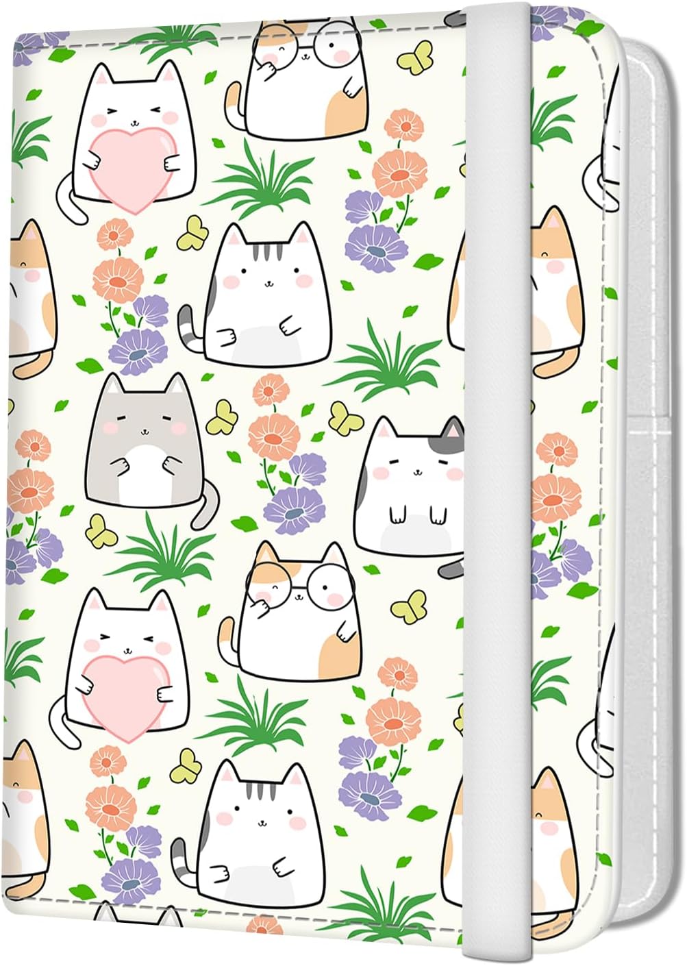 Passport Holder for Travel Essentials, Leather RFID Blocking Passport Wallet Cover Case, Cute Passport Book Holders for Women and Men Cute Flower Cats