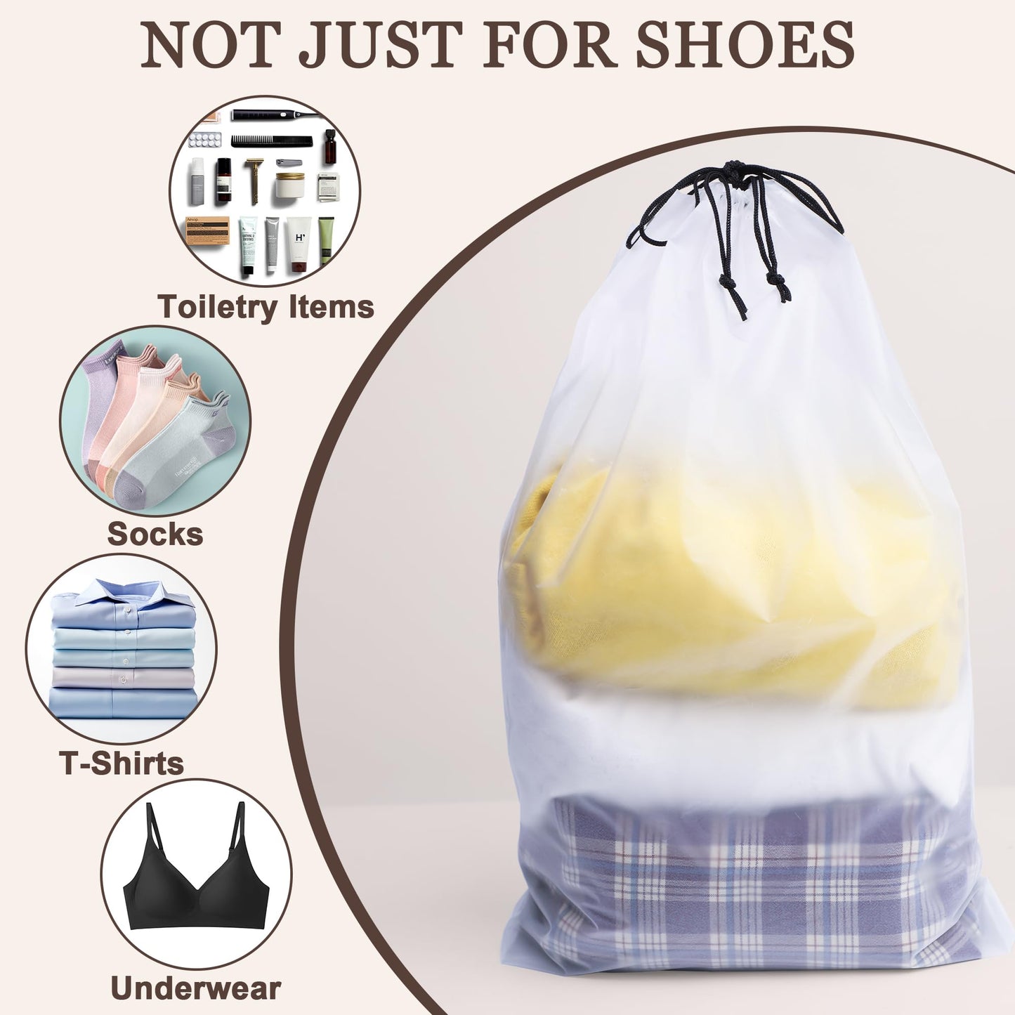 BOFOHO 5 Pack Clear Shoe Bags for Travel Essentials Reusable Storage