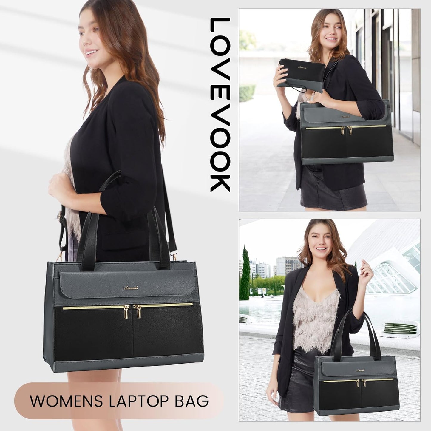 LOVEVOOK Laptop Tote for Women - 15.6 Inch Professional Leather Computer Briefcase - Waterproof