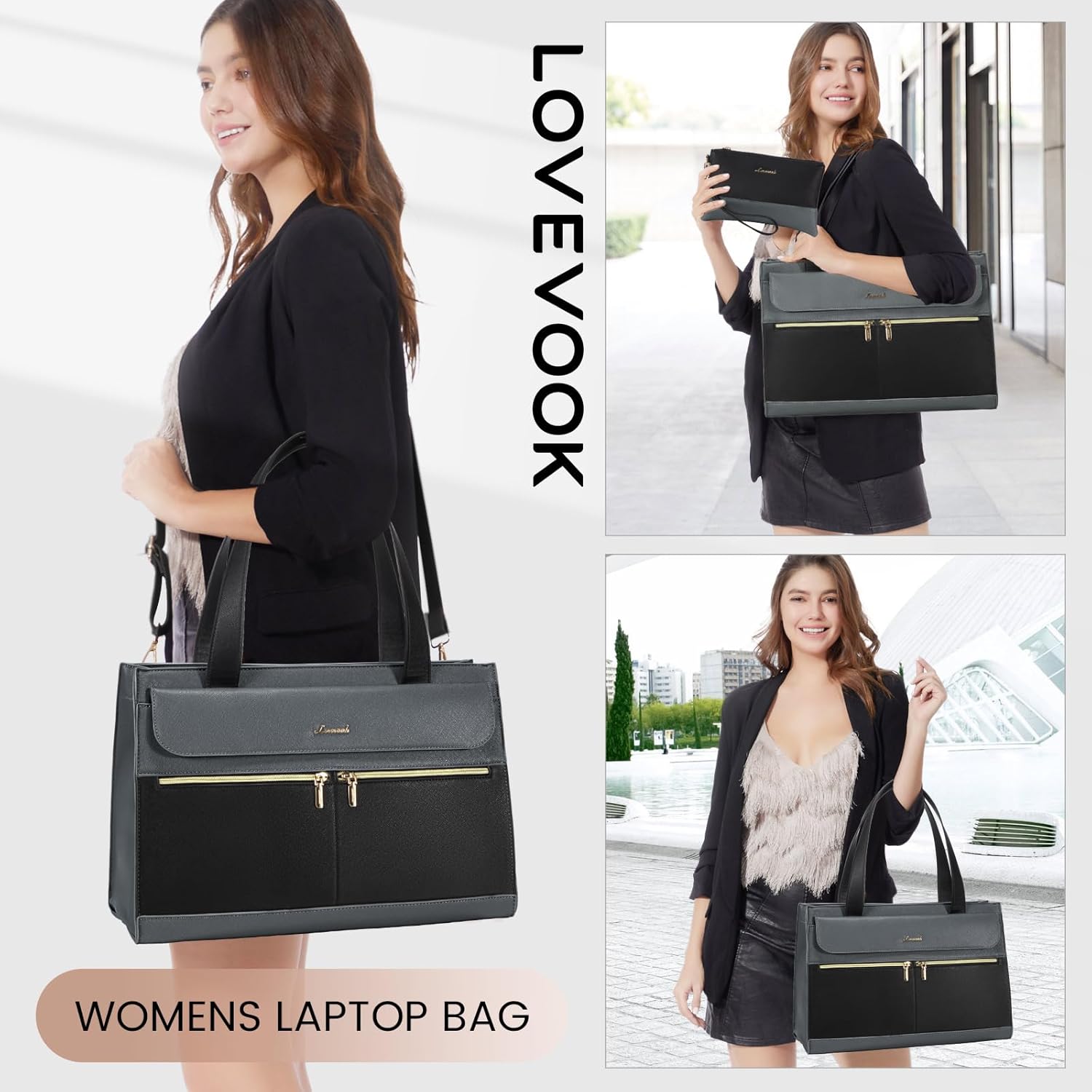 LOVEVOOK Laptop Tote for Women - 15.6 Inch Professional Leather Computer Briefcase - Waterproof