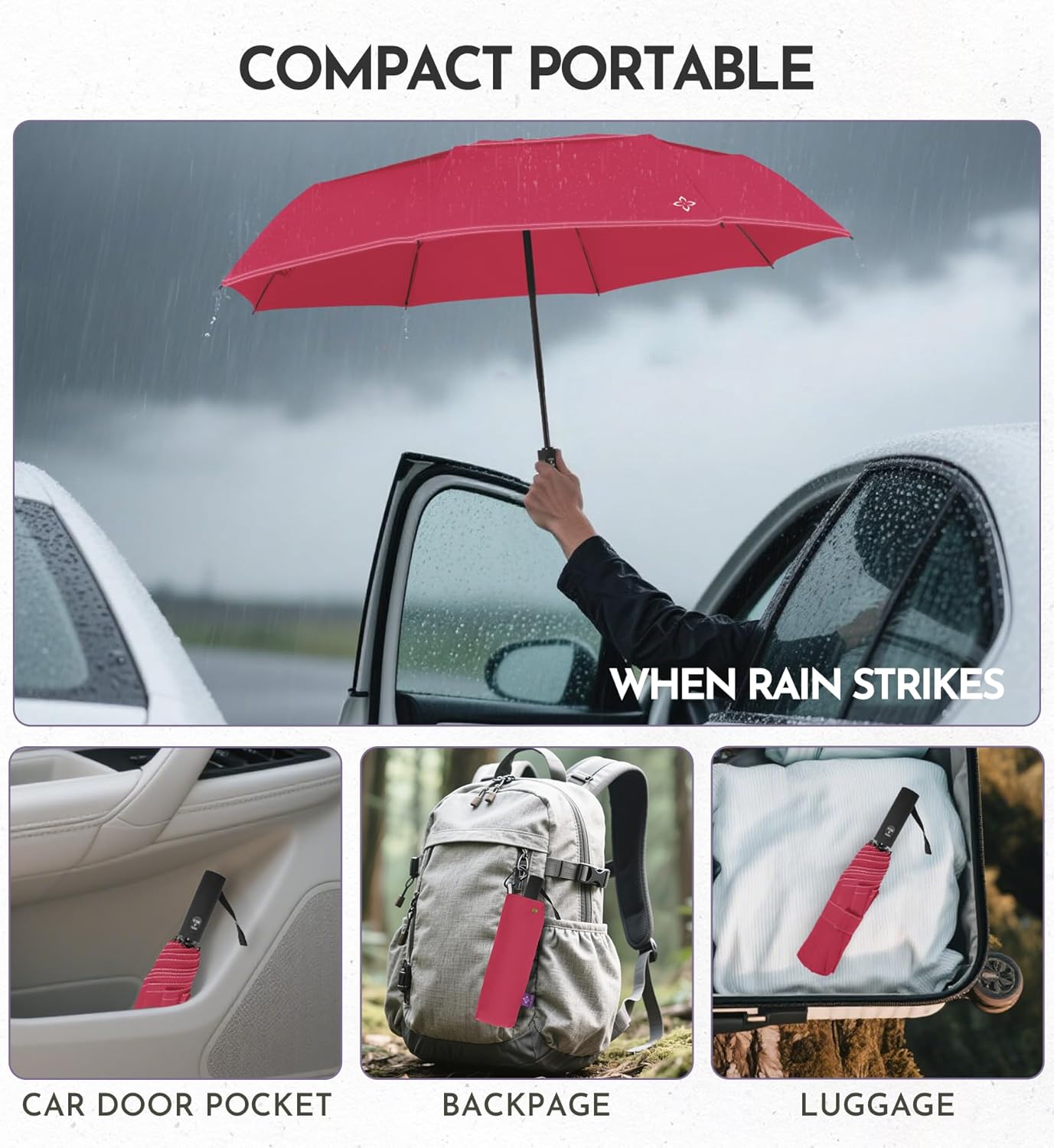 Compact Travel Windproof Umbrella, 43" Auto open/close Folding Quick Dry Umbrellas for Rain, Lightweight Portable Small for Backpack Car, less force to Fold for Women Men Kids, TSA Approved