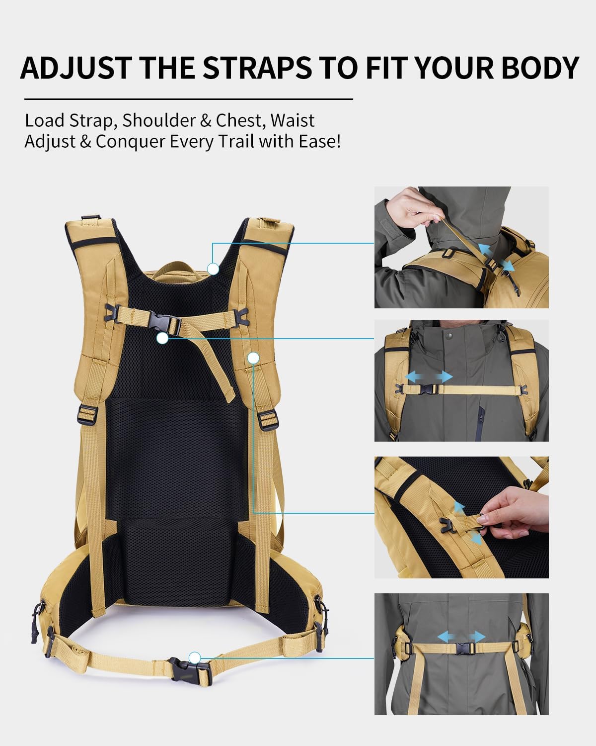 Blue Quartz 40L Military Tactical Backpack, Internal Frame Hiking Backpack with Molle System for Hiking Camping Backpacking Travelling Climbing Rucksack Daypack for Men Women