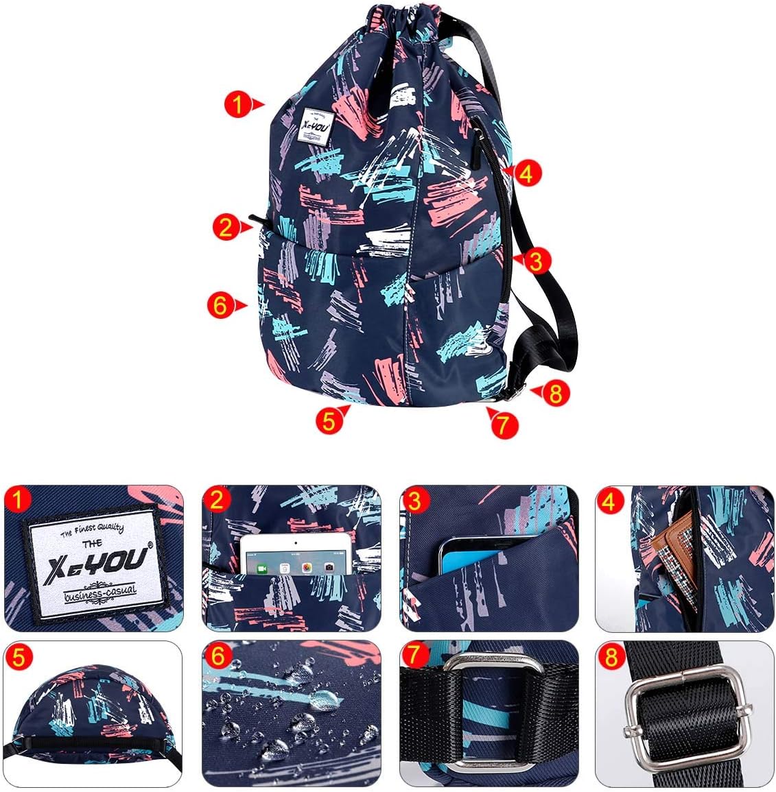 XEYOU Drawstring Sports Backpack Lightweight Gym Yoga Sackpack Shoulder Rucksack Casual Outdoor Daypack for Women and Men